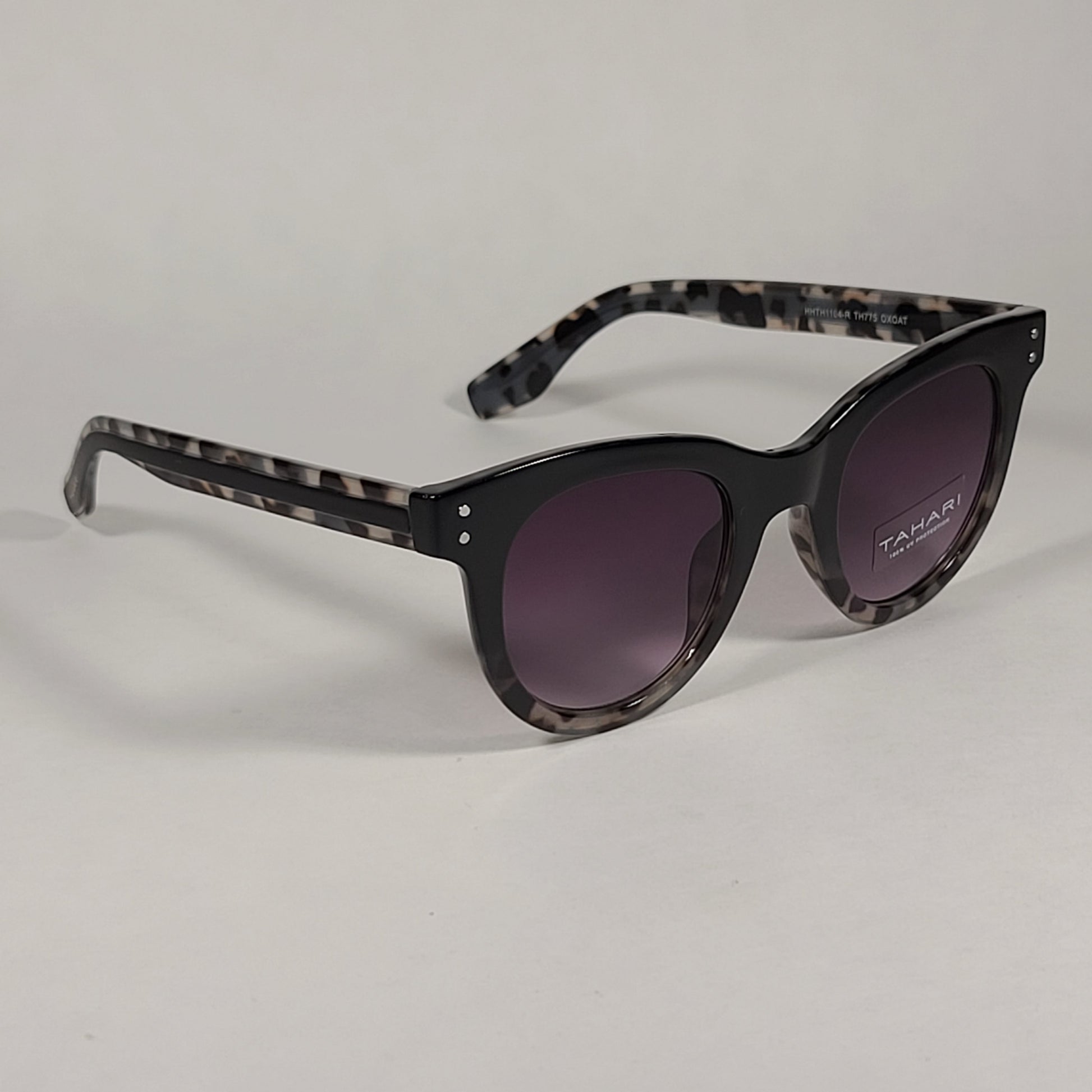 Tahari Round Sunglasses Black Oatmeal Frame Gray Smoke Gradient Lens TH775 OXOAT - Sunglasses