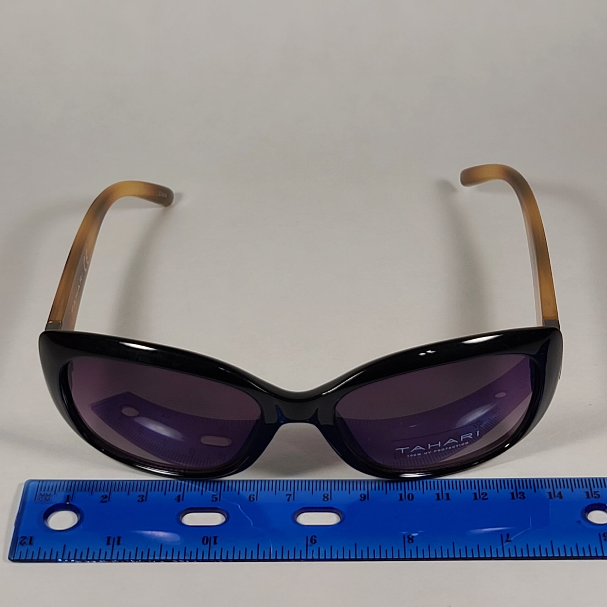Tahari Oval Sunglasses Black And Light Havana Frame Rhinestone Temples Smoke Lens TH754 OX - Sunglasses