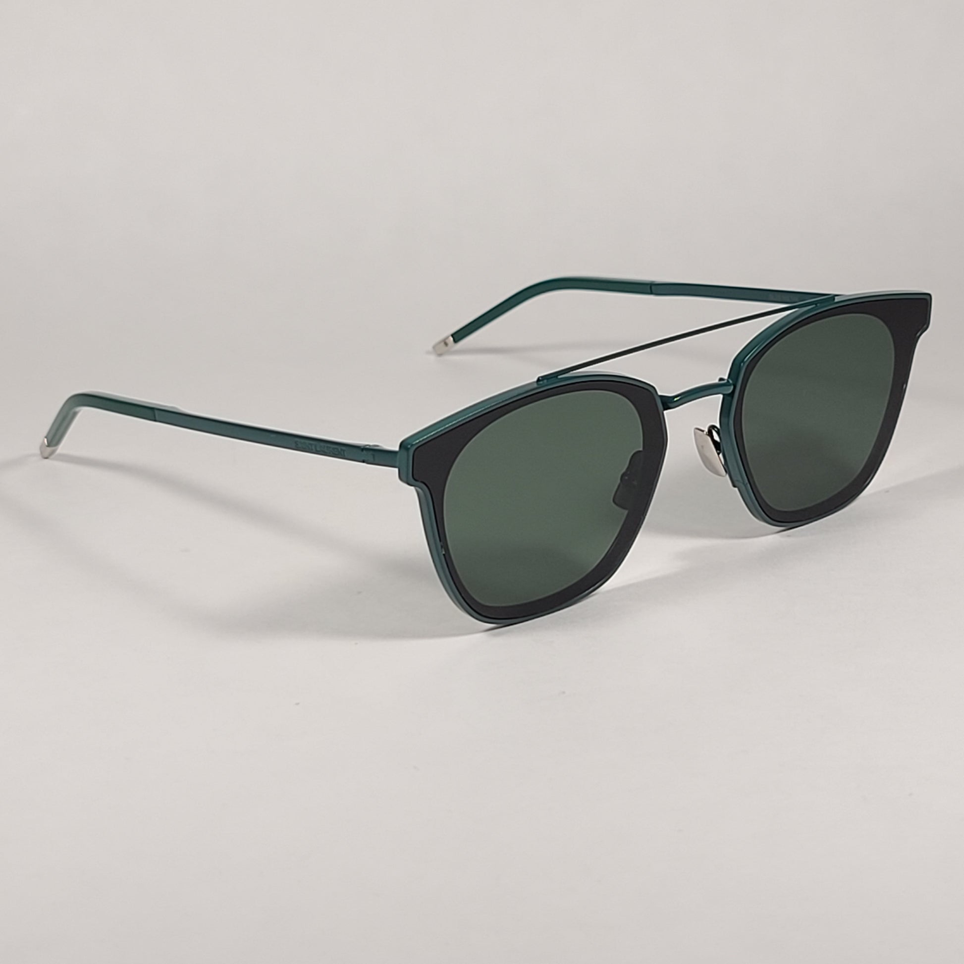 Saint Laurent Round Club Sunglasses Green Metal Frame Green Lens SL28 METAL 004 - Sunglasses