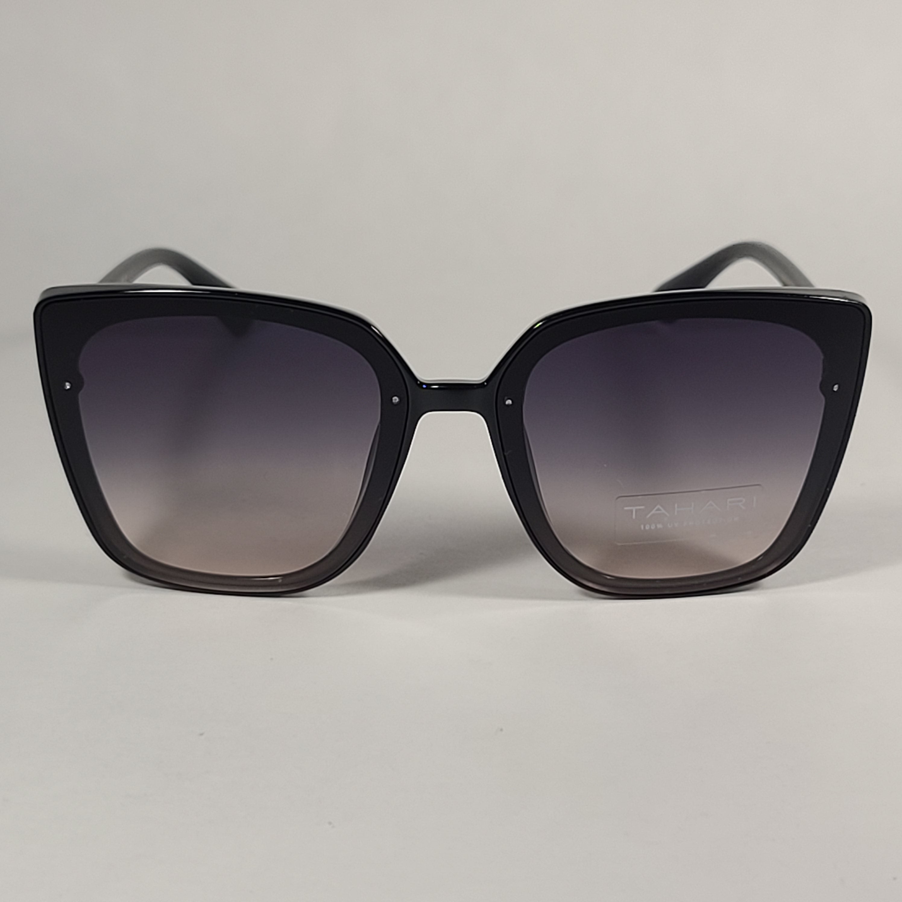 Tahari Cat Eye Square Sunglasses Shiny Black Frame Gray Smoke Gradient Lens  TH769 OX