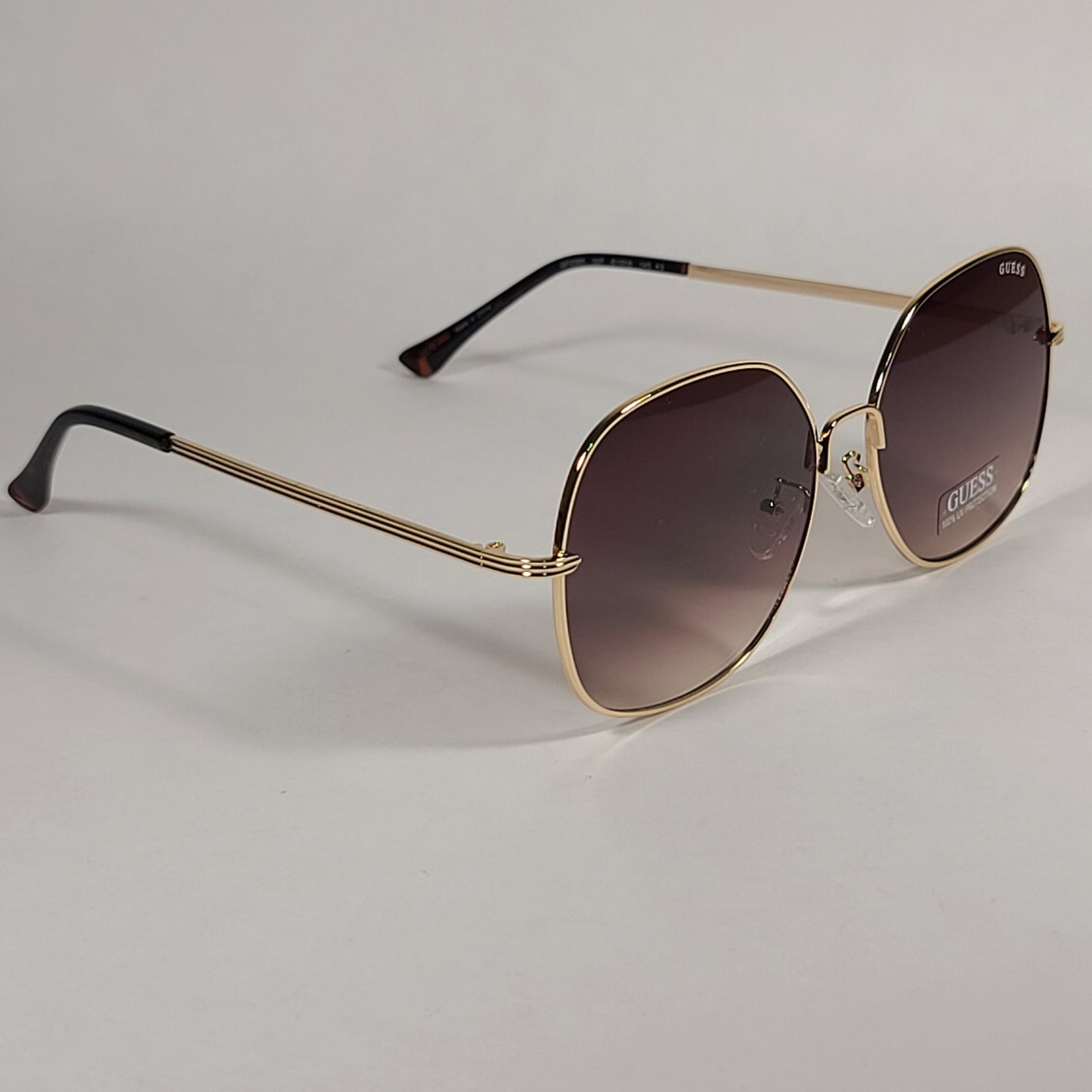 Guess Oversized Round Butterfly Sunglasses Gold Tone Metal Frame Brown Gradient Lens GF0385 32F - Sunglasses