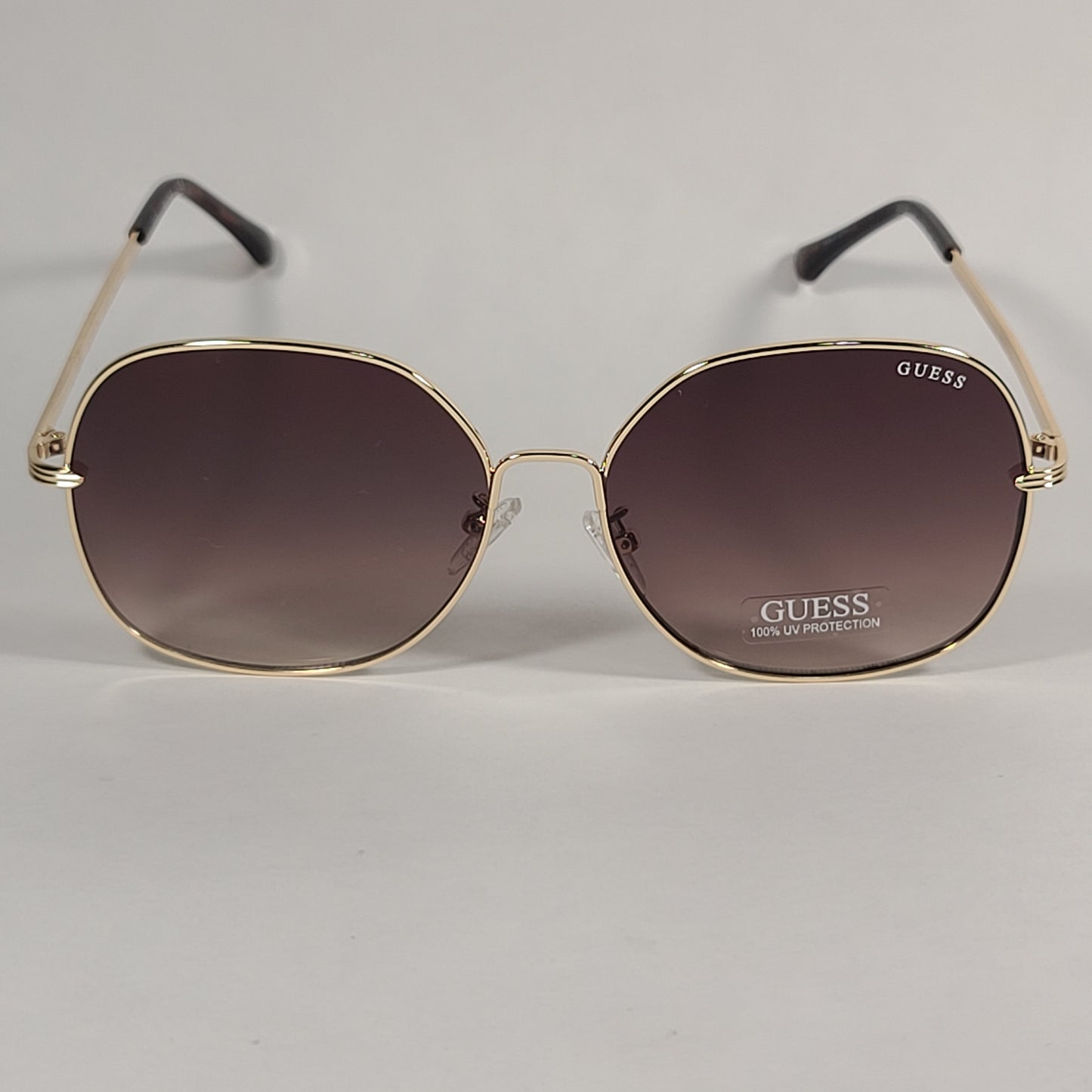Guess Oversized Round Butterfly Sunglasses Gold Tone Metal Frame Brown Gradient Lens GF0385 32F - Sunglasses