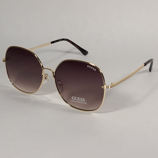 Guess Oversized Round Butterfly Sunglasses Gold Tone Metal Frame Brown Gradient Lens GF0385 32F - Sunglasses