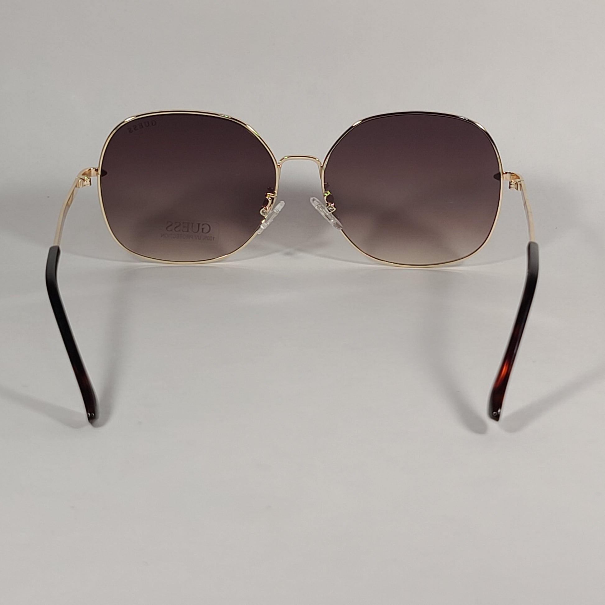 Guess Oversized Round Butterfly Sunglasses Gold Tone Metal Frame Brown Gradient Lens GF0385 32F - Sunglasses