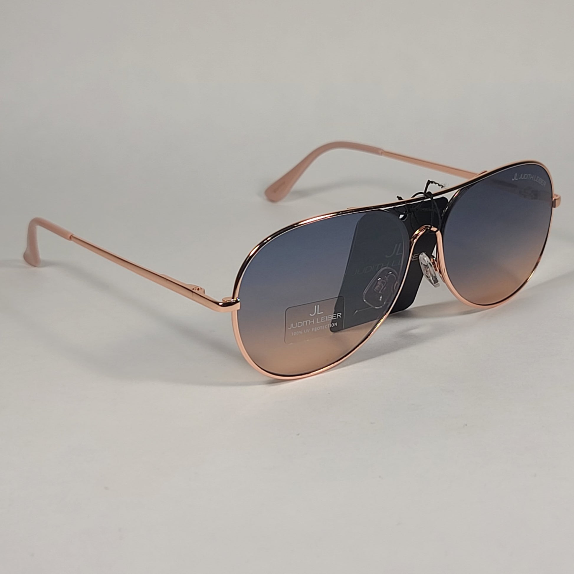 JL By Judith Leiber Martina Aviator Sunglasses Rose Gold Frame Blue Gradient Lens - Sunglasses