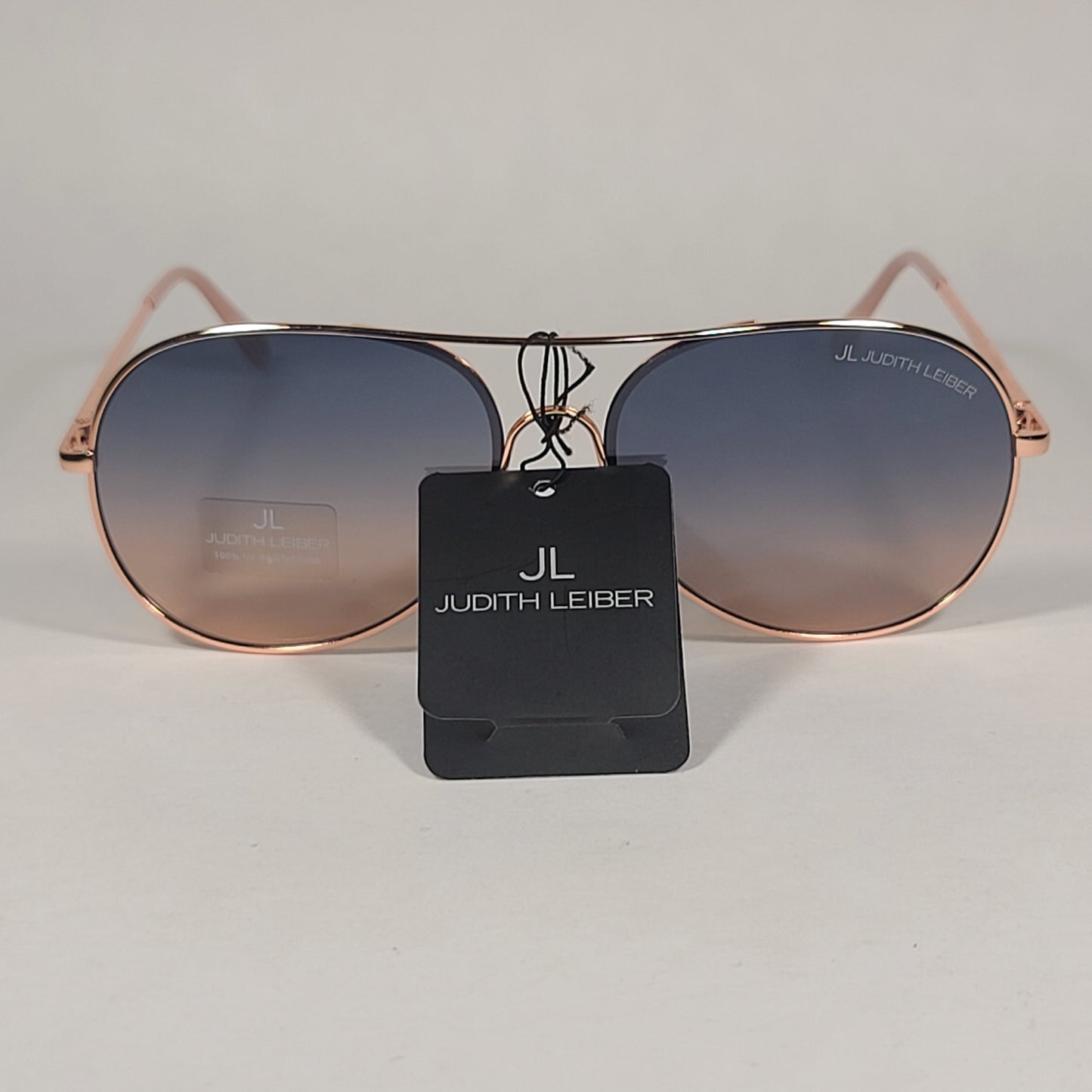 JL By Judith Leiber Martina Aviator Sunglasses Rose Gold Frame Blue Gradient Lens - Sunglasses