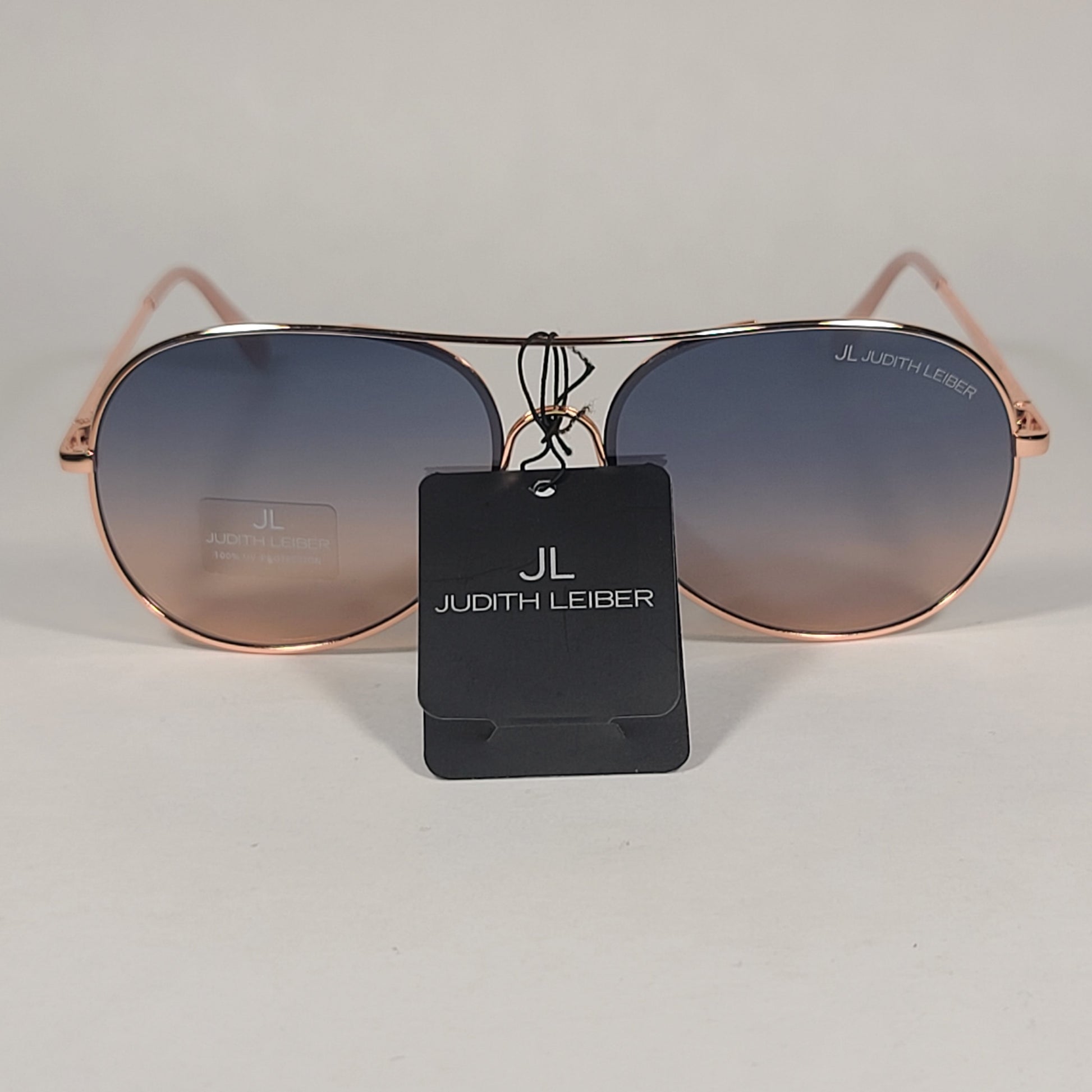 JL By Judith Leiber Martina Aviator Sunglasses Rose Gold Frame Blue Gradient Lens - Sunglasses