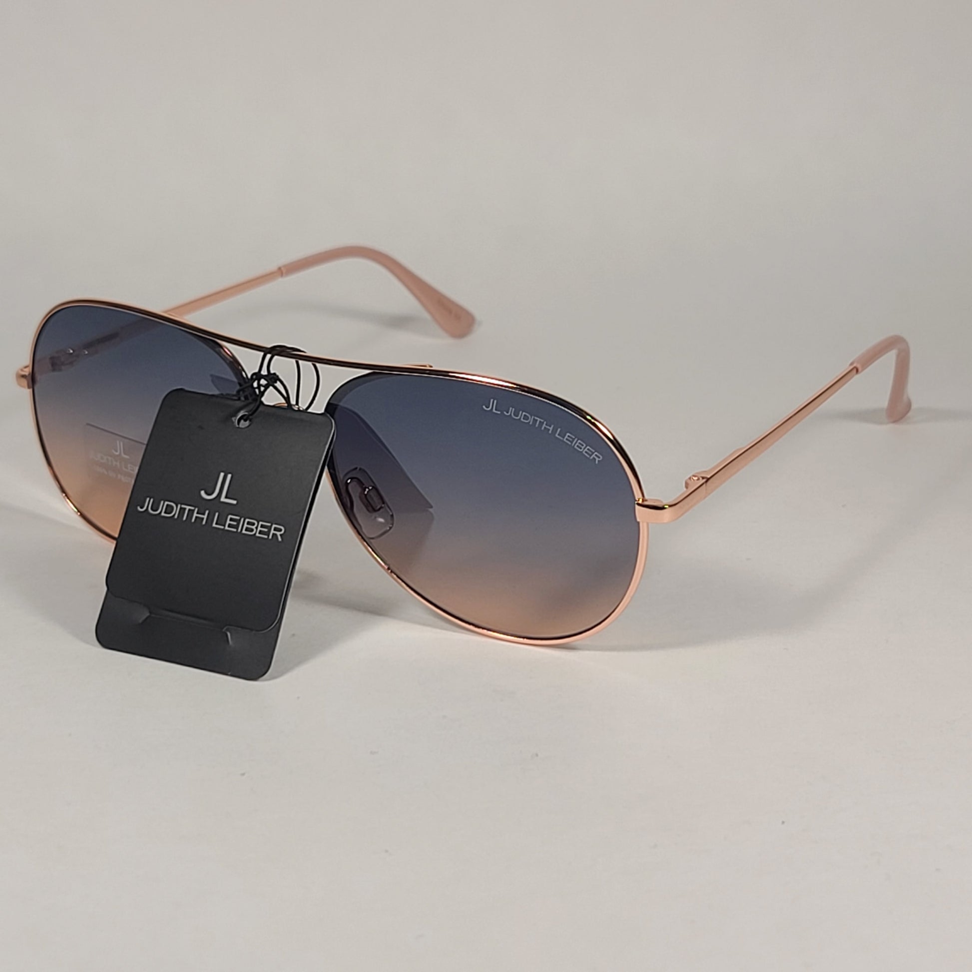 JL By Judith Leiber Martina Aviator Sunglasses Rose Gold Frame Blue Gradient Lens - Sunglasses