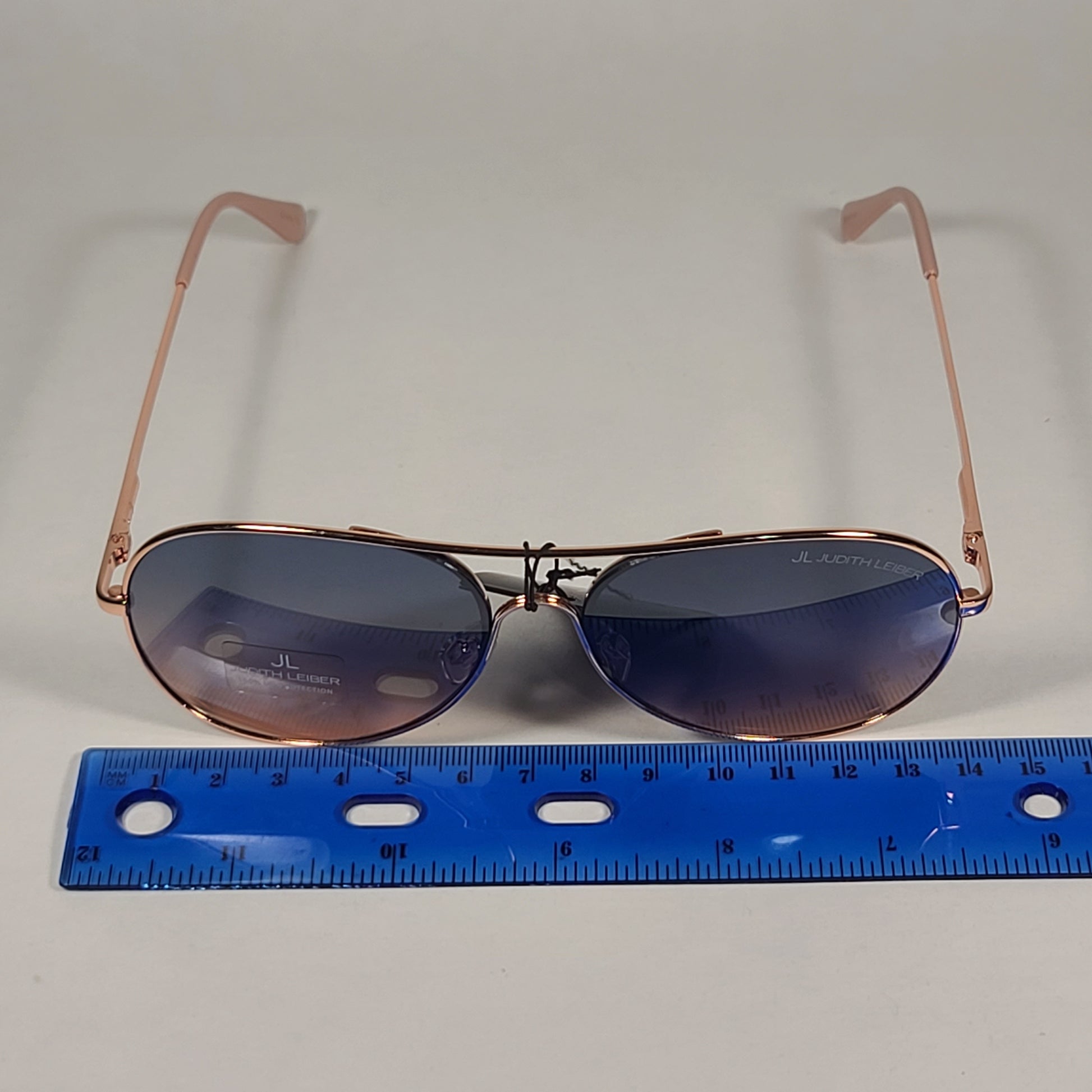 JL By Judith Leiber Martina Aviator Sunglasses Rose Gold Frame Blue Gradient Lens - Sunglasses