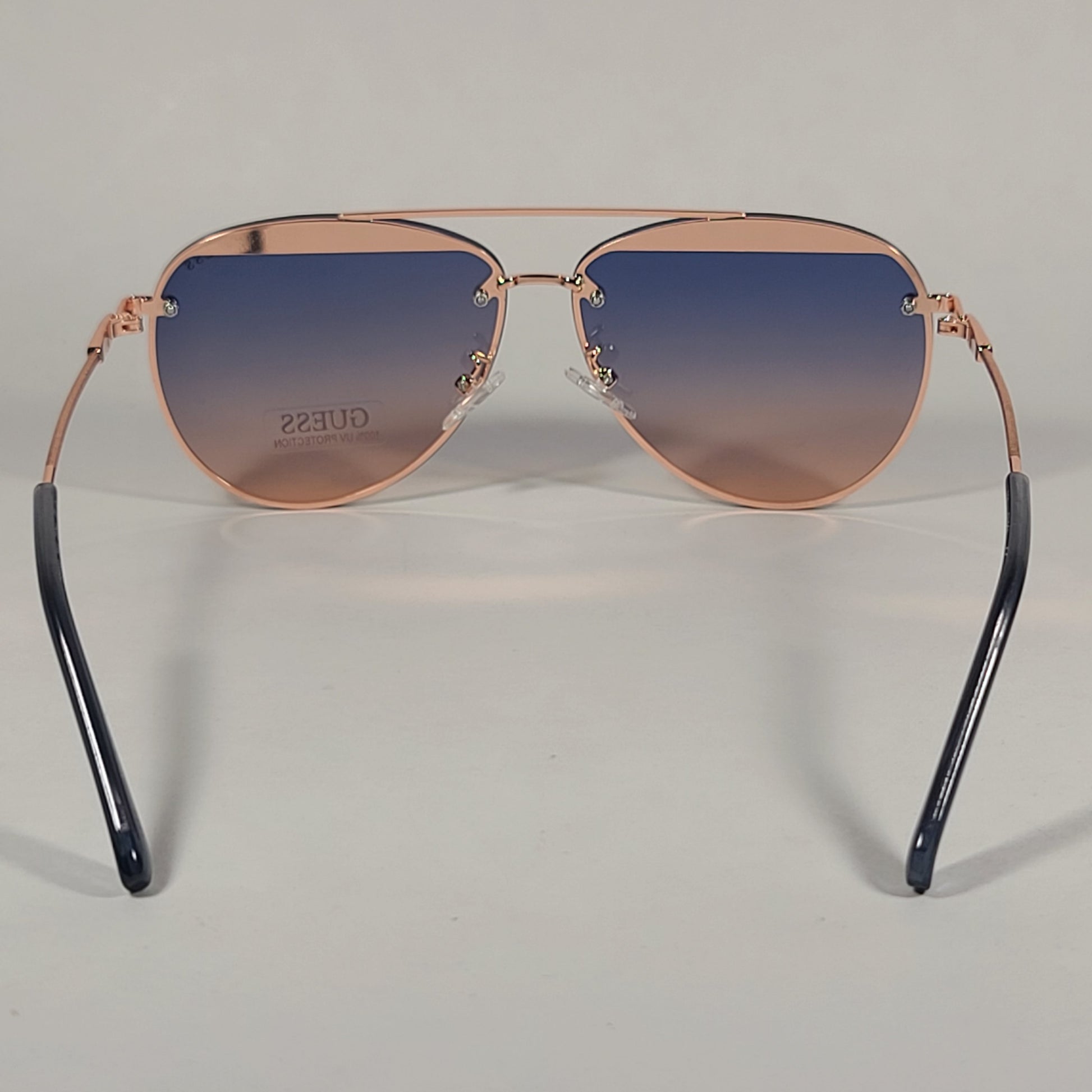 Guess Rimless Aviator Sunglasses Rose Gold Metal Frame Blue Gradient Lens GF0386 28W - Sunglasses