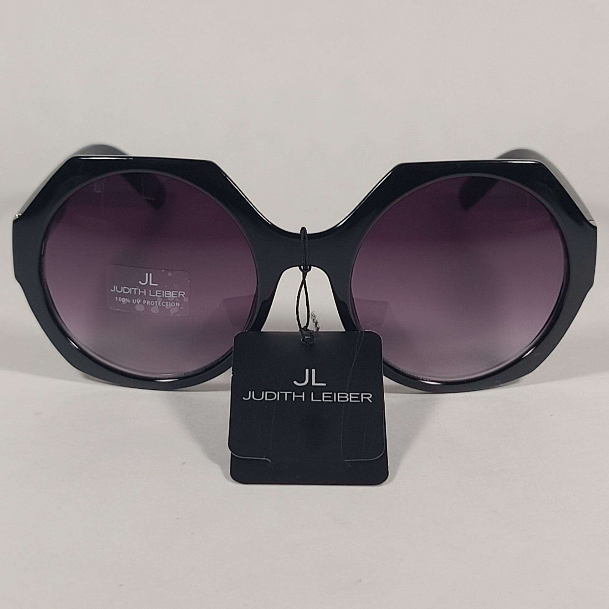 JL By Judith Leiber Fushia Polygon Sunglasses Shiny Black Smoke Gradient Lens - Sunglasses