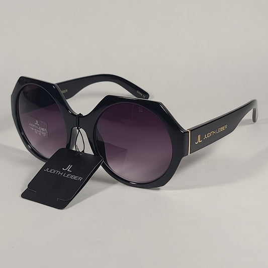 JL By Judith Leiber Fushia Polygon Sunglasses Shiny Black Smoke Gradient Lens - Sunglasses