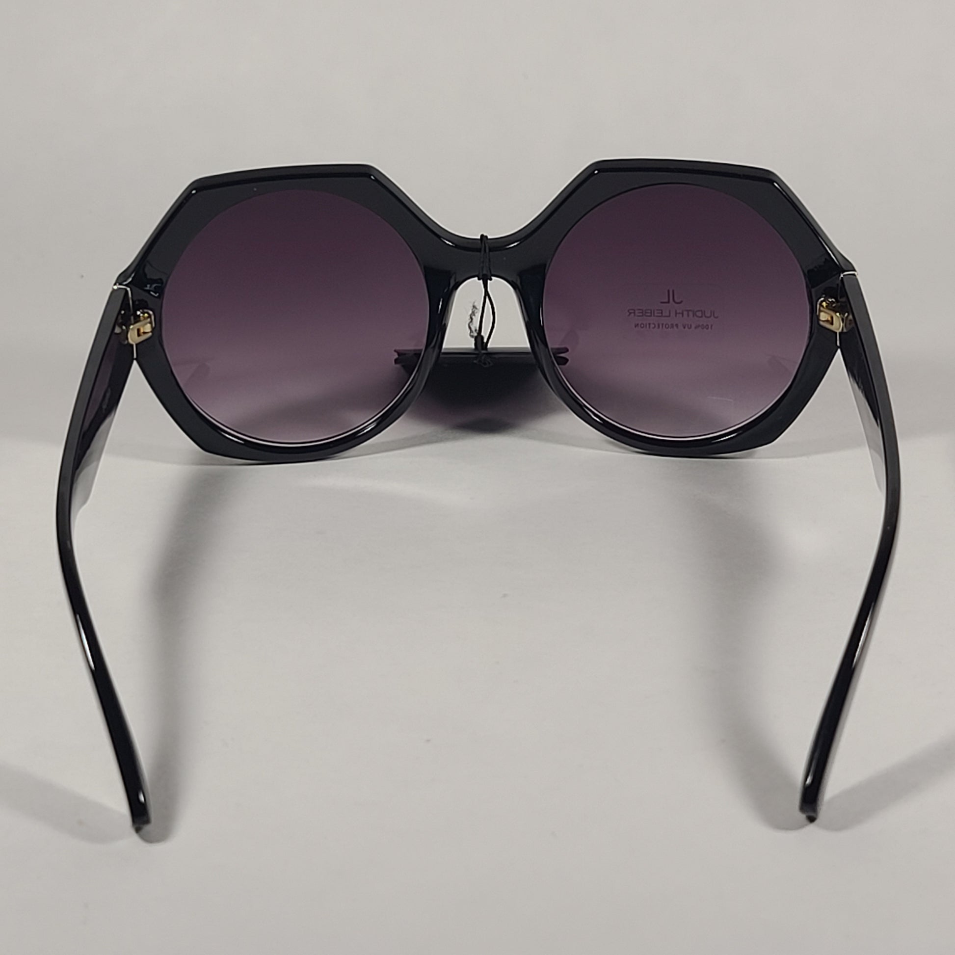 JL By Judith Leiber Fushia Polygon Sunglasses Shiny Black Smoke Gradient Lens - Sunglasses