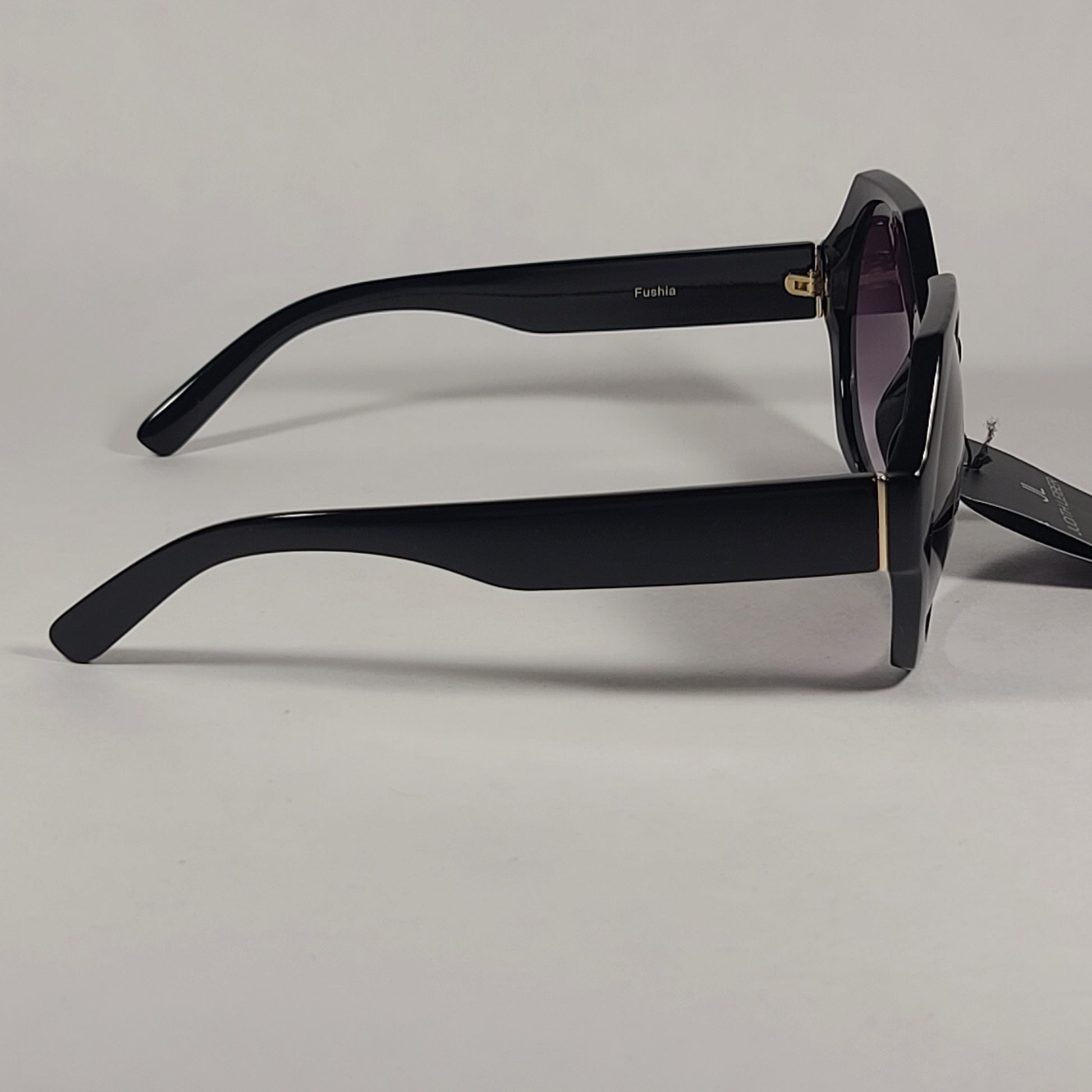 JL By Judith Leiber Fushia Polygon Sunglasses Shiny Black Smoke Gradient Lens - Sunglasses