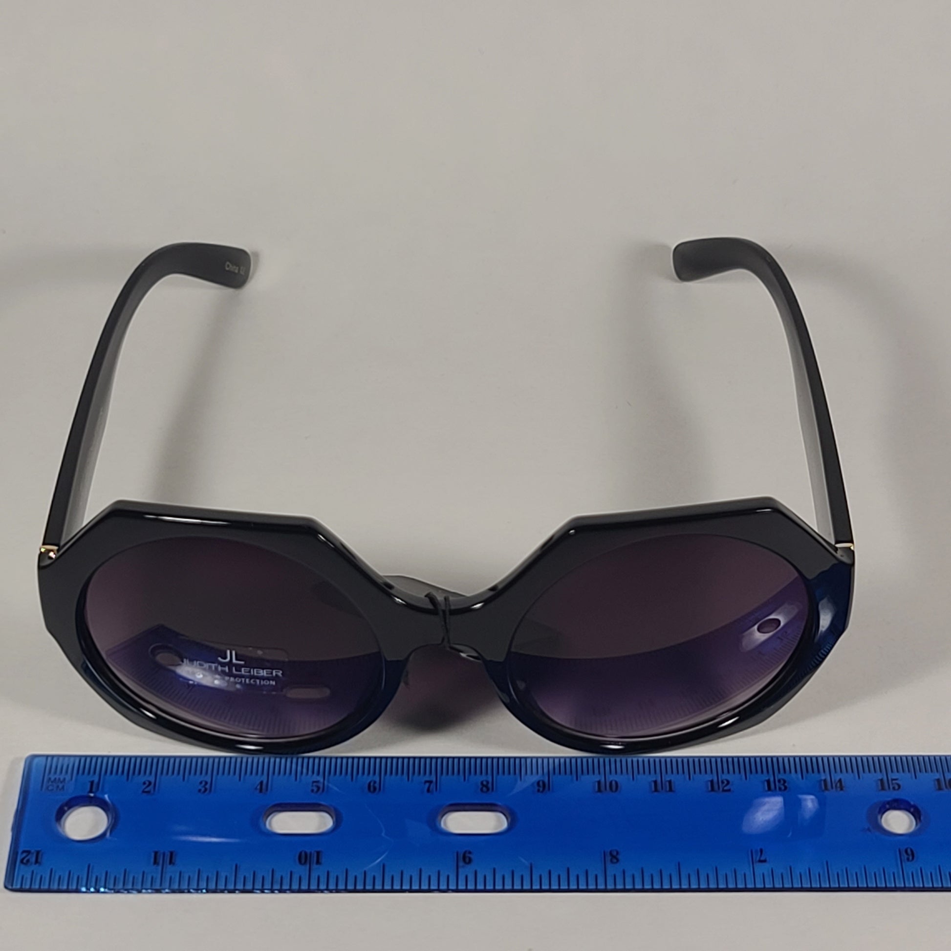 JL By Judith Leiber Fushia Polygon Sunglasses Shiny Black Smoke Gradient Lens - Sunglasses