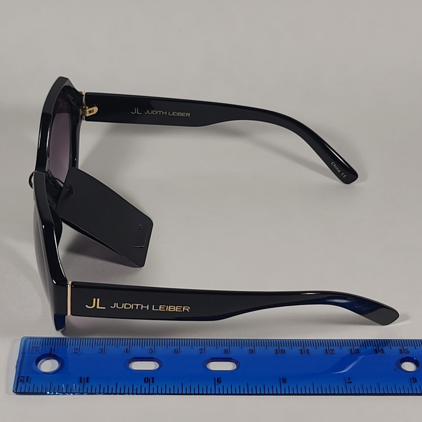 JL By Judith Leiber Fushia Polygon Sunglasses Shiny Black Smoke Gradient Lens - Sunglasses