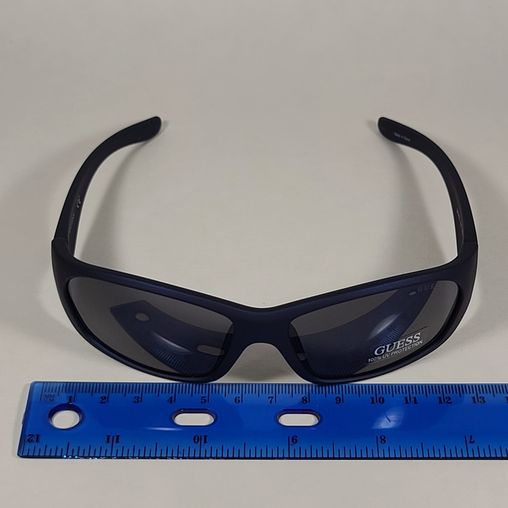 Guess Small Wrap Sunglasses Navy Blue Frame Gray Lens GF4010 92A - Sunglasses