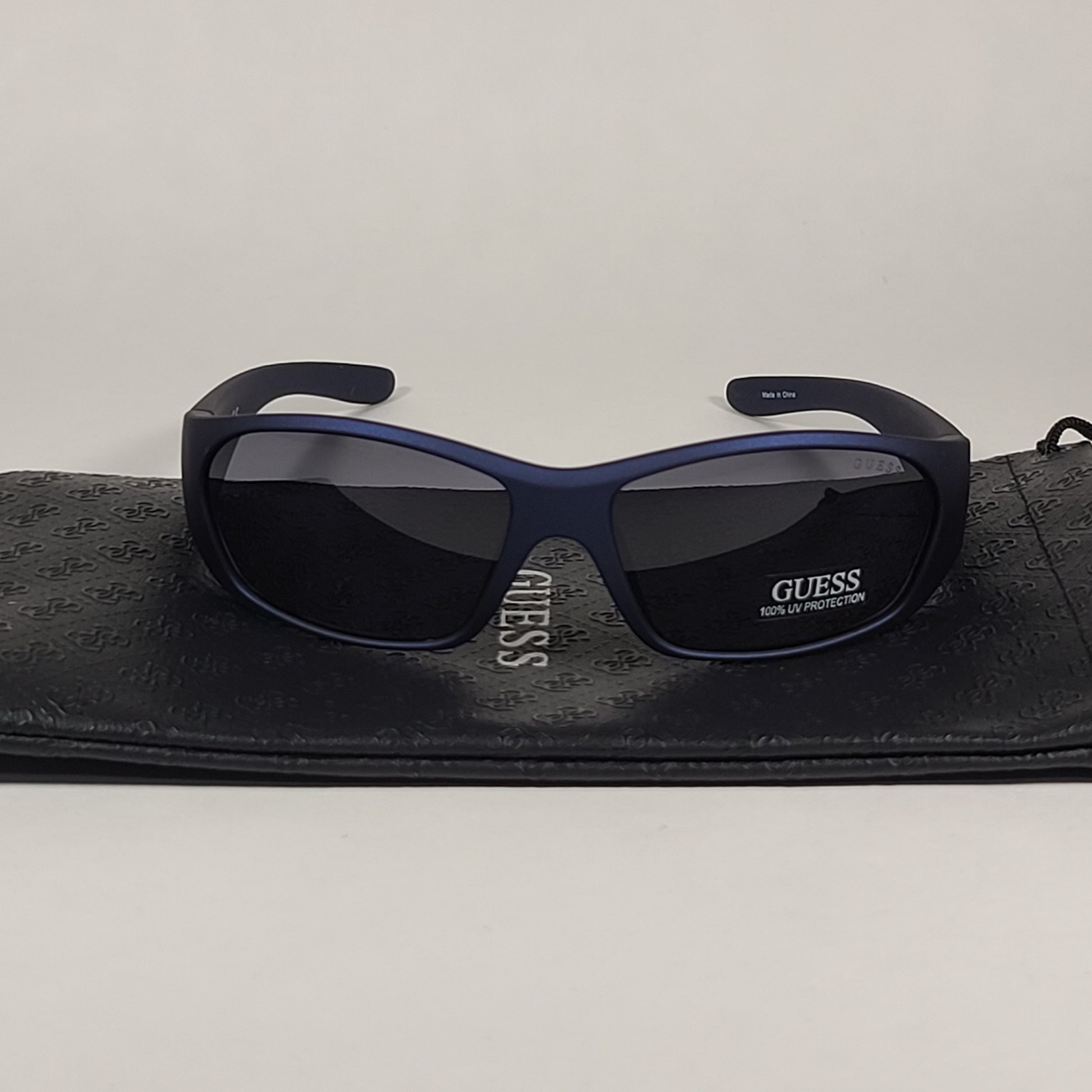 Guess Small Wrap Sunglasses Navy Blue Frame Gray Lens GF4010 92A - Sunglasses