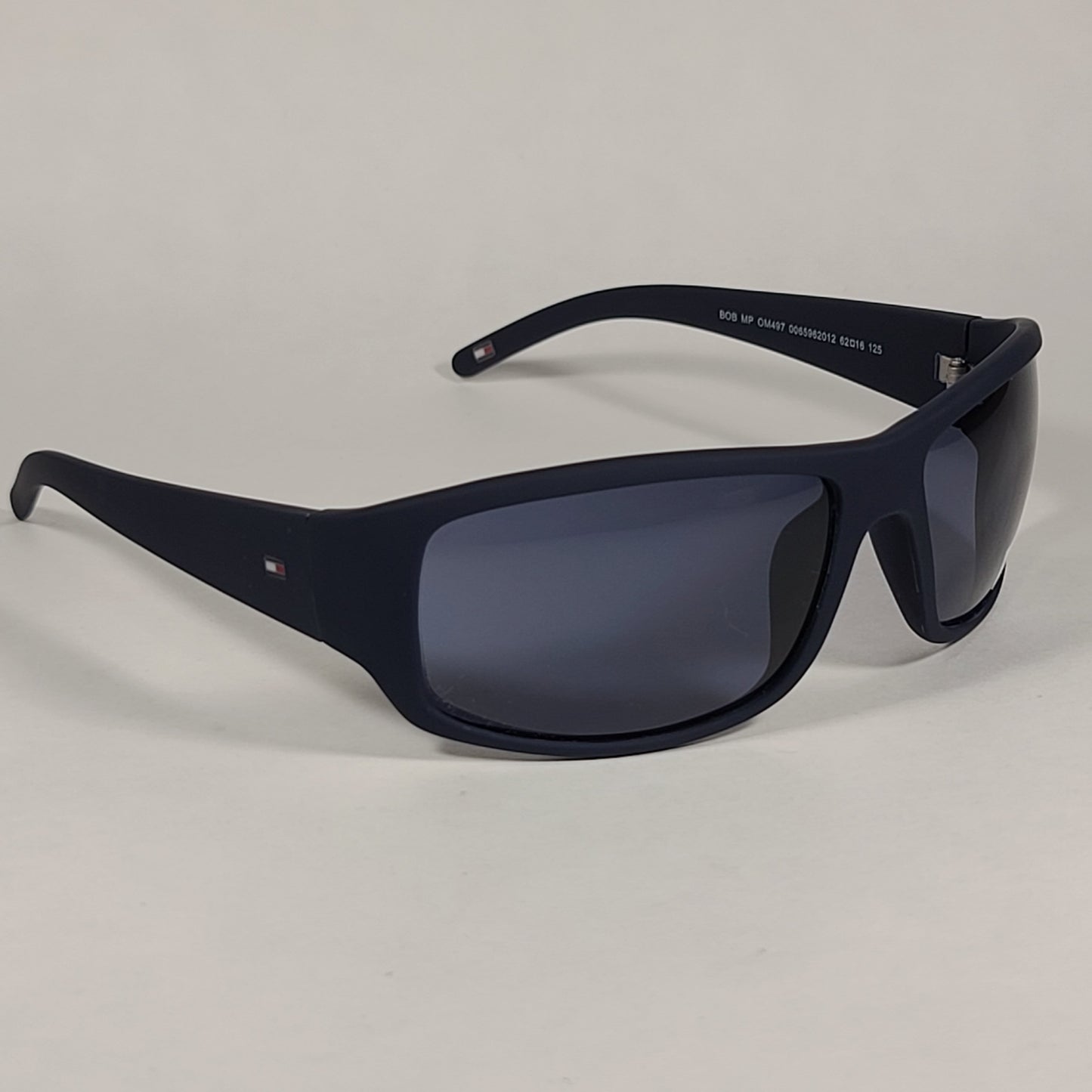 Tommy Hilfiger Bob Rectangular Wrap Sunglasses Sport Matte Navy Blue Gray Lens BOB MP OM497 - Sunglasses