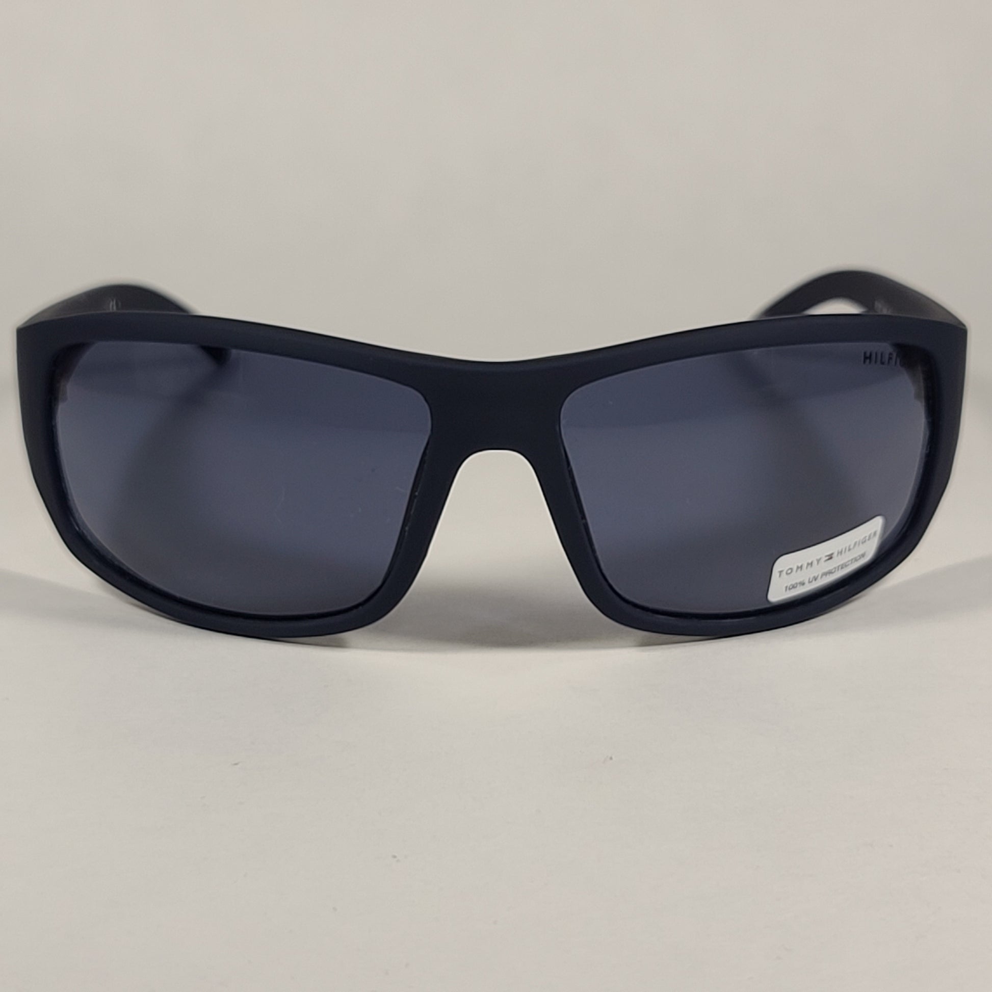 Tommy Hilfiger Bob Rectangular Wrap Sunglasses Sport Matte Navy Blue Gray Lens BOB MP OM497 - Sunglasses