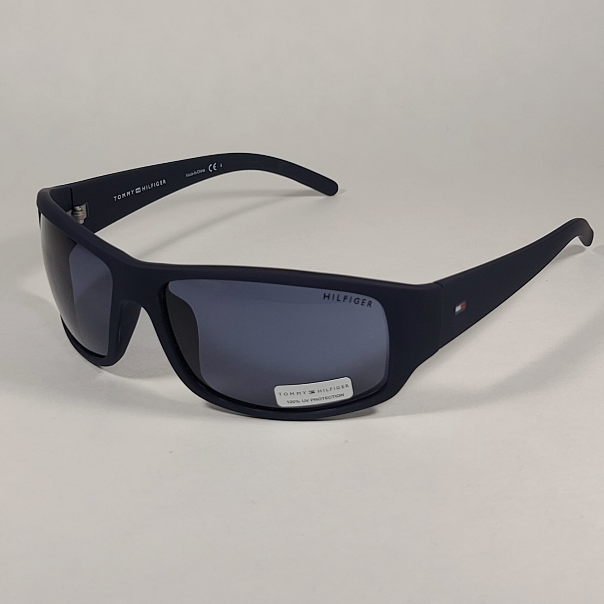 Tommy Hilfiger Bob Rectangular Wrap Sunglasses Sport Matte Navy Blue Gray Lens BOB MP OM497 - Sunglasses