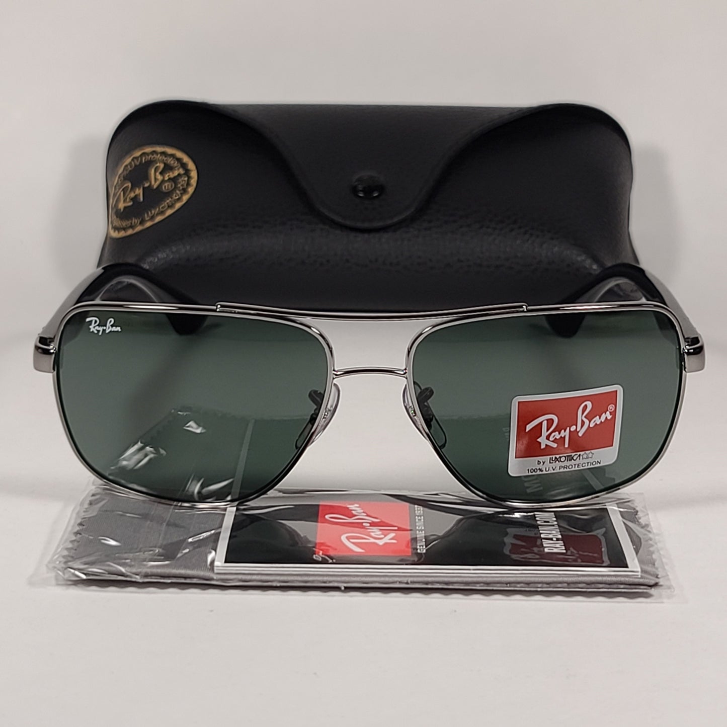 Ray-Ban Navigator Sunglasses Gunmetal Black Frame Green Lens RB3483 004/71 - Sunglasses