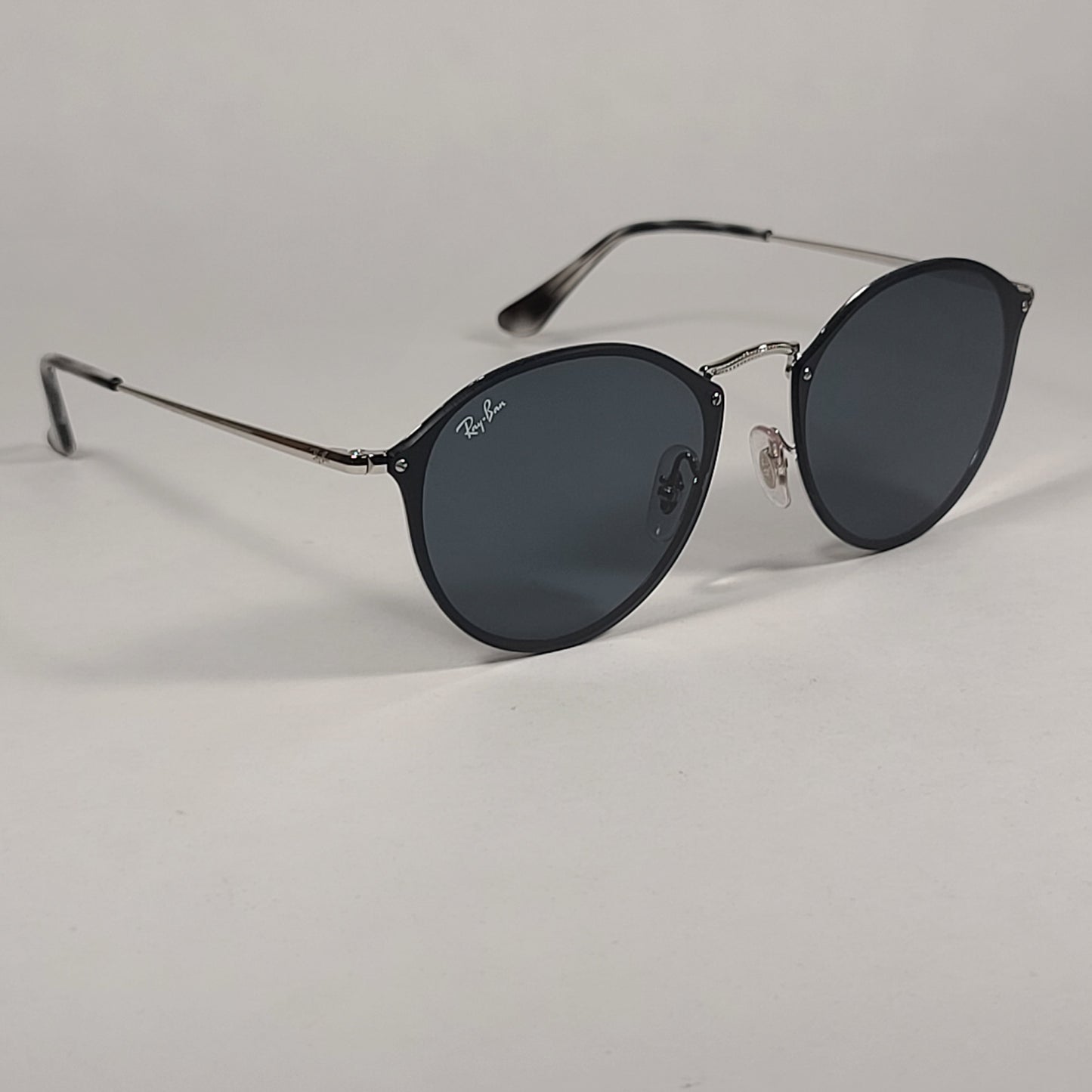 Ray-Ban Blaze Round Sunglasses Black Silver Metal Frame Gray Lens RB3574N 003/87 - Sunglasses