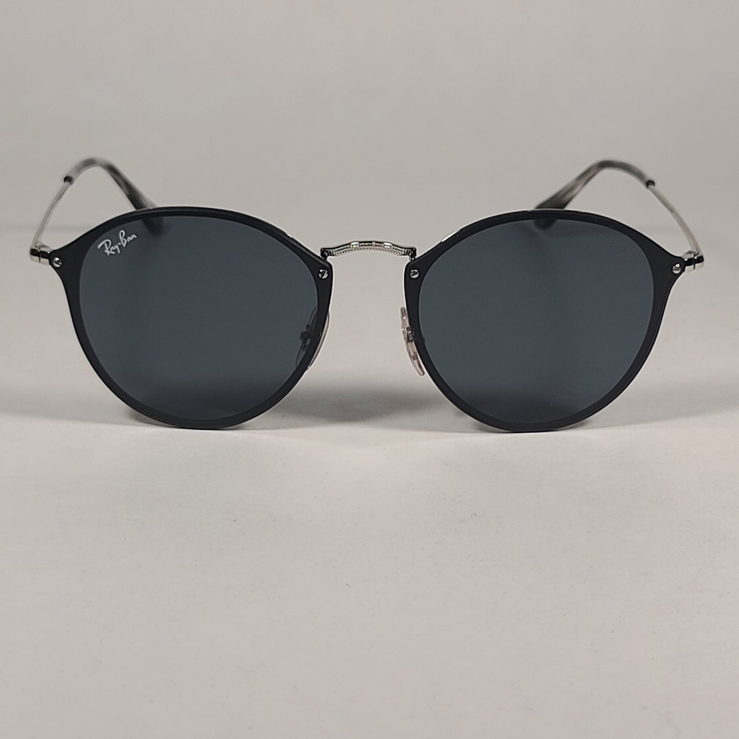 Ray-Ban Blaze Round Sunglasses Black Silver Metal Frame Gray Lens RB3574N 003/87 - Sunglasses