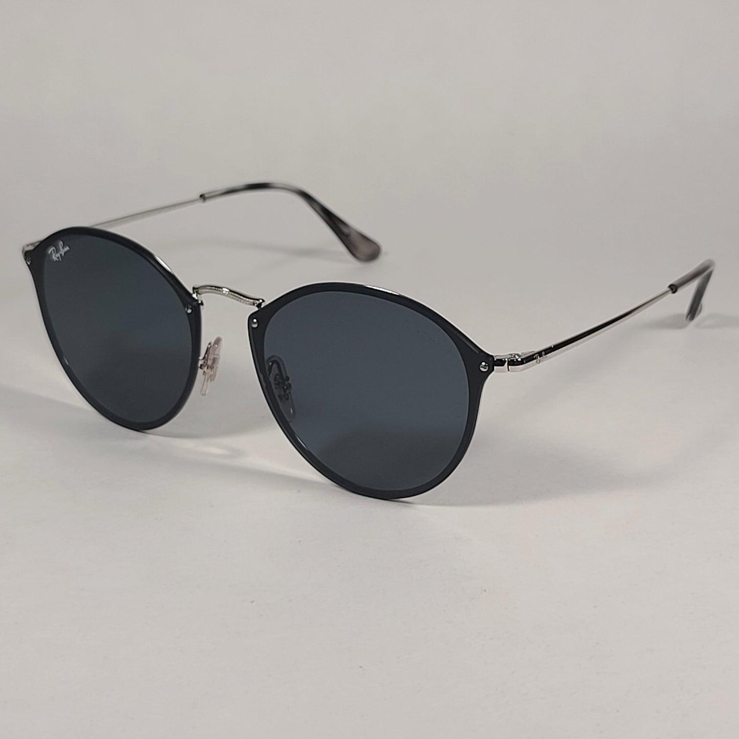 Ray-Ban Blaze Round Sunglasses Black Silver Metal Frame Gray Lens RB3574N 003/87 - Sunglasses