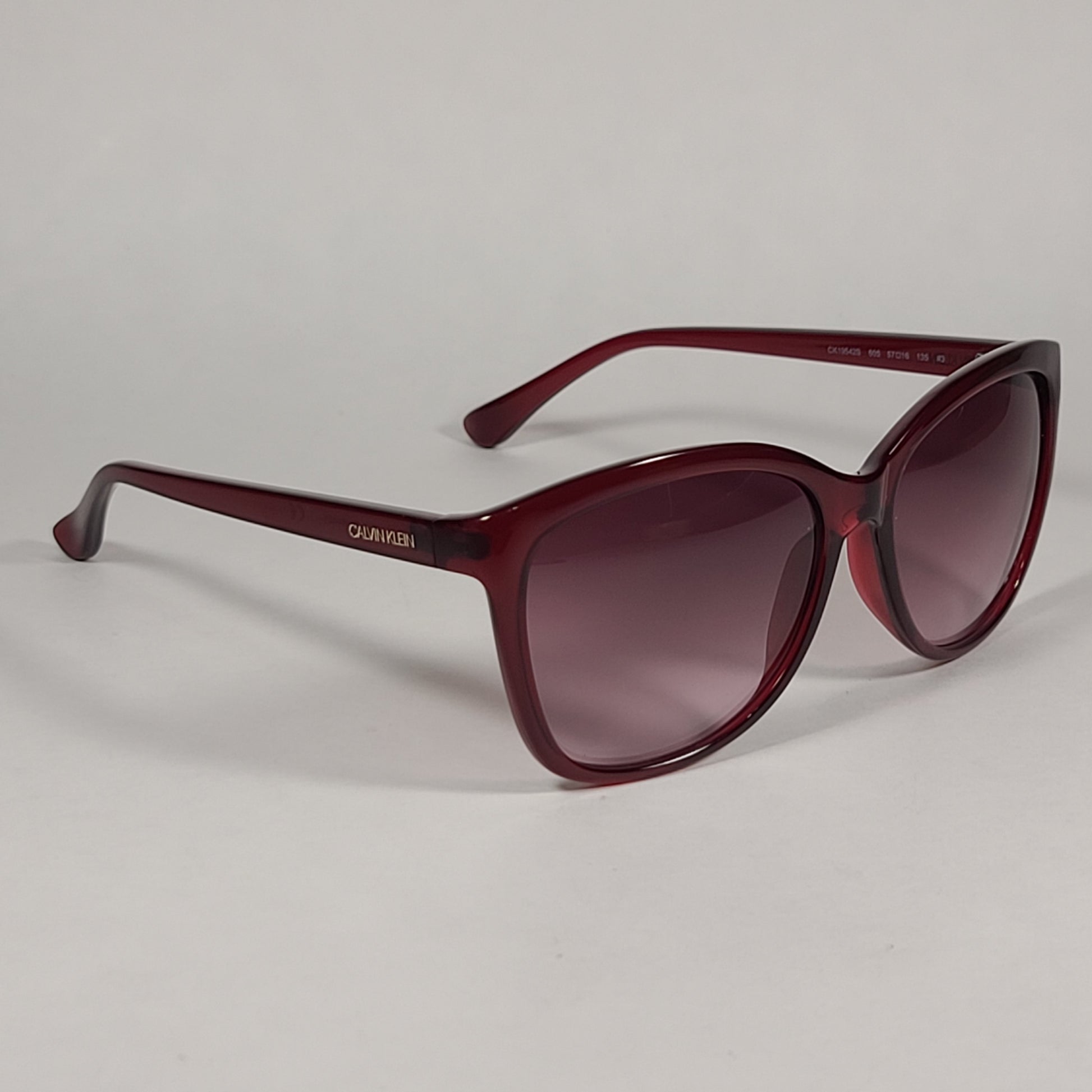 Calvin Klein Square Cat Eye Sunglasses CK19542S 605 Red Crystal Frame Rose Pink Gradient Lens - Sunglasses