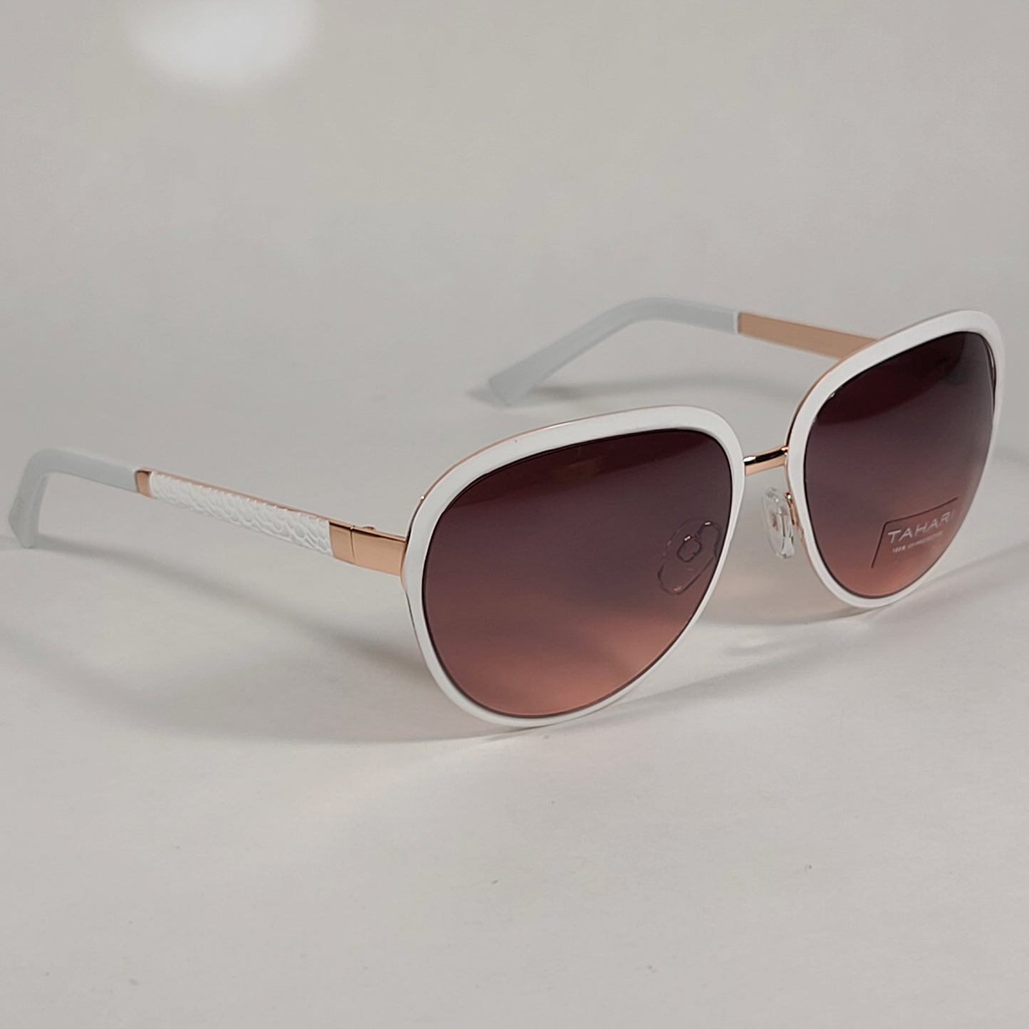 Tahari Designer Sunglasses TH753 WH White Rose Gold Frame Brown Gradient Lens - Sunglasses