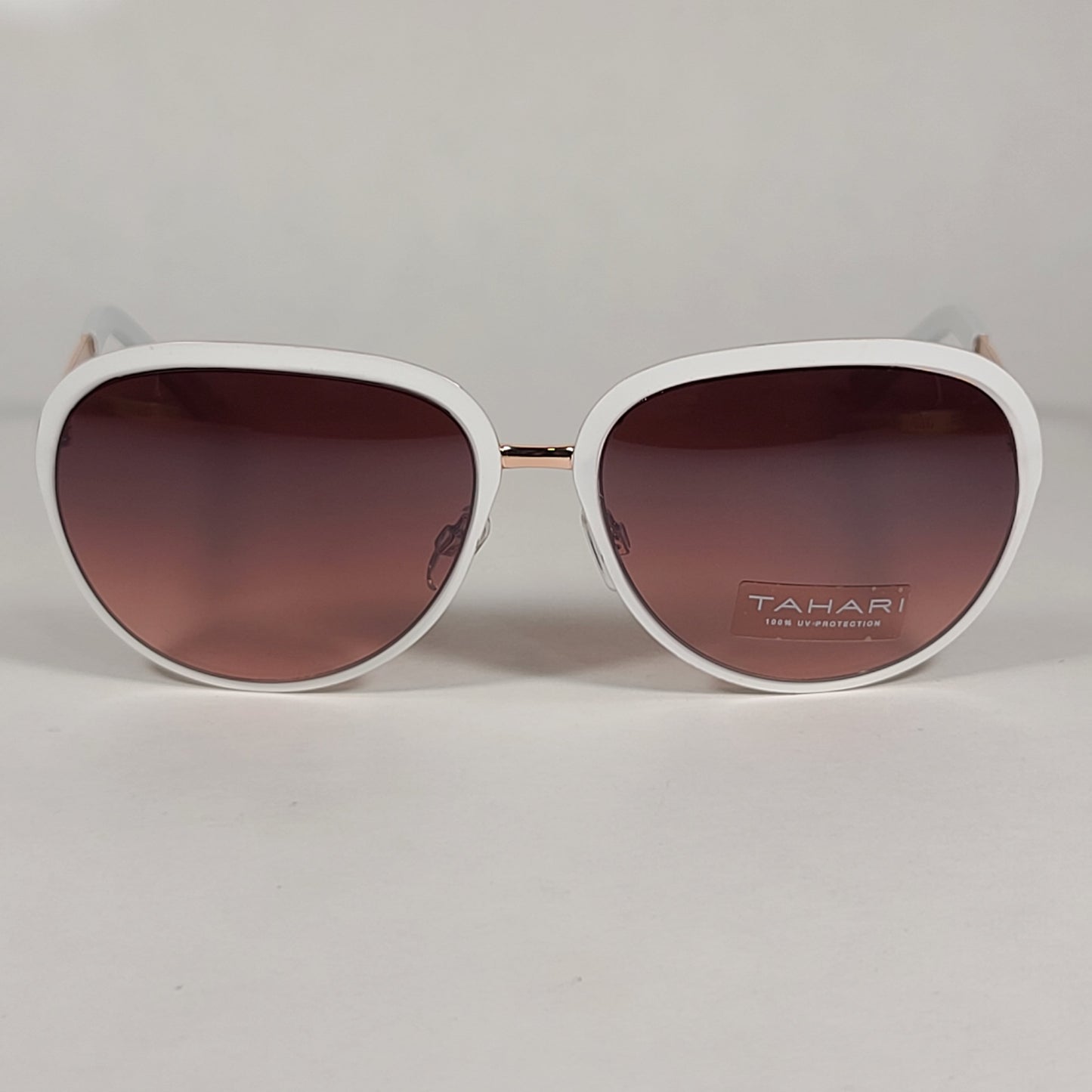 Tahari Designer Sunglasses TH753 WH White Rose Gold Frame Brown Gradient Lens - Sunglasses