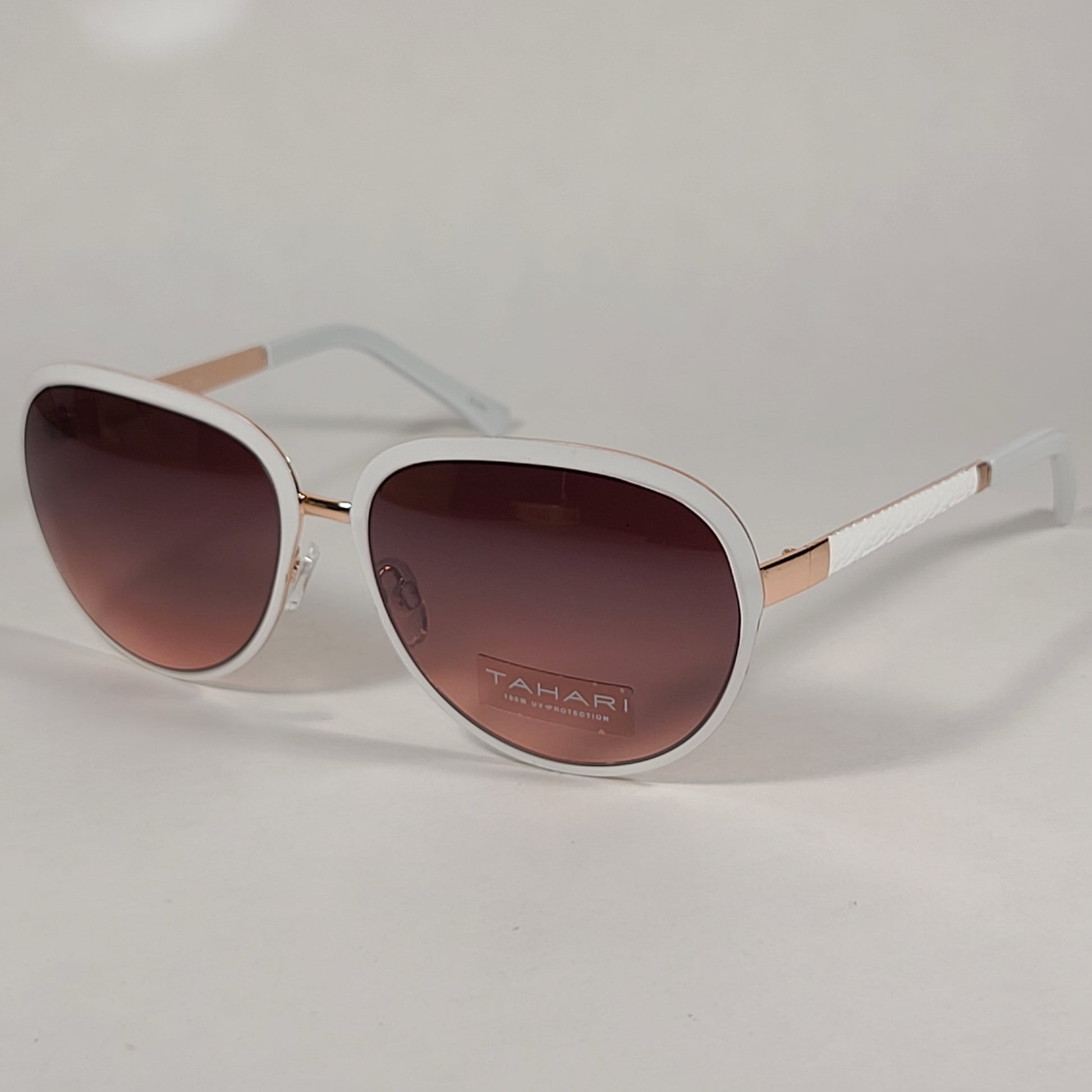 Tahari Designer Sunglasses TH753 WH White Rose Gold Frame Brown Gradient Lens - Sunglasses