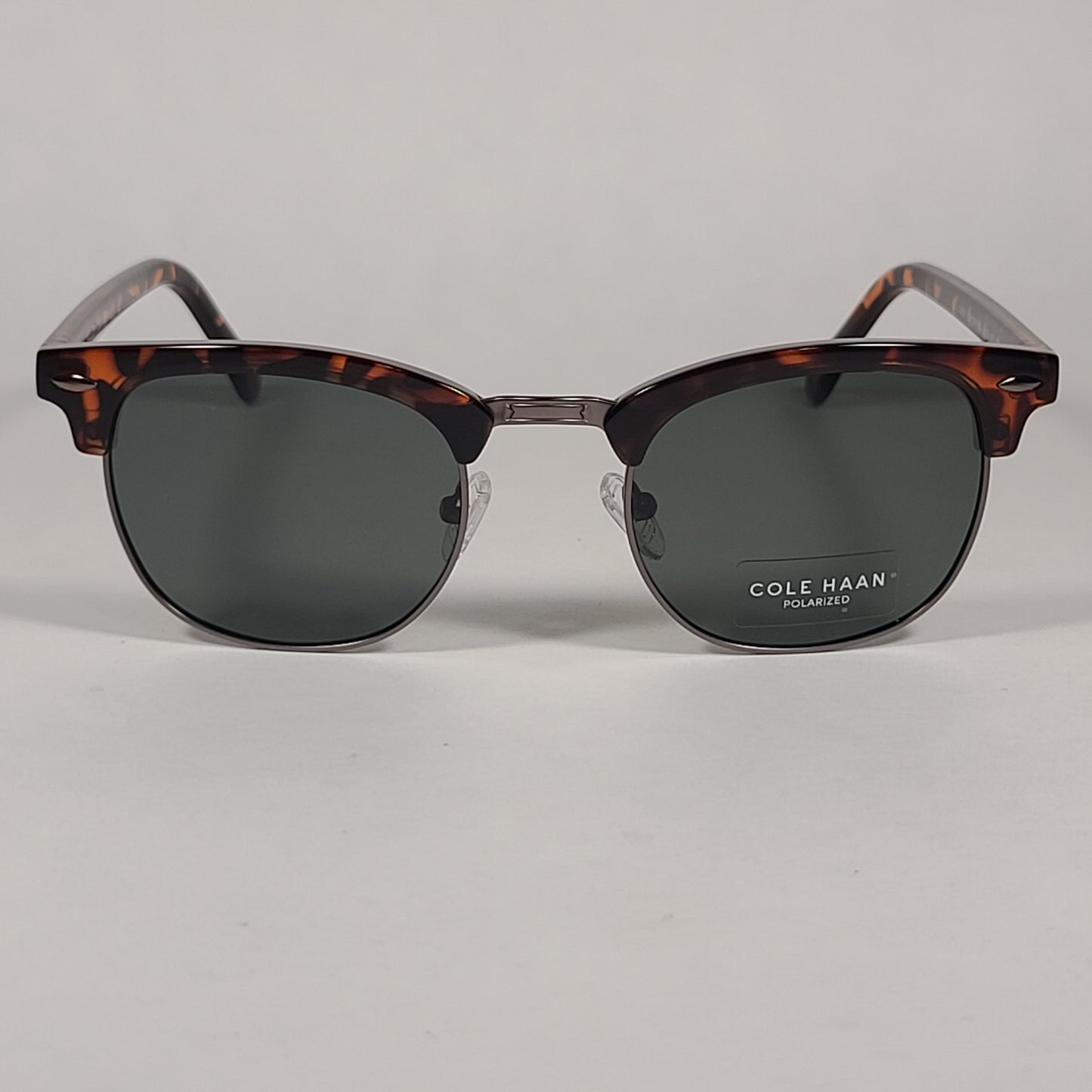 Cole Haan CH8505 215 Polarized Square Club Sunglasses Brown Tortoise Gunmetal Trim Gray Green Lens - Sunglasses