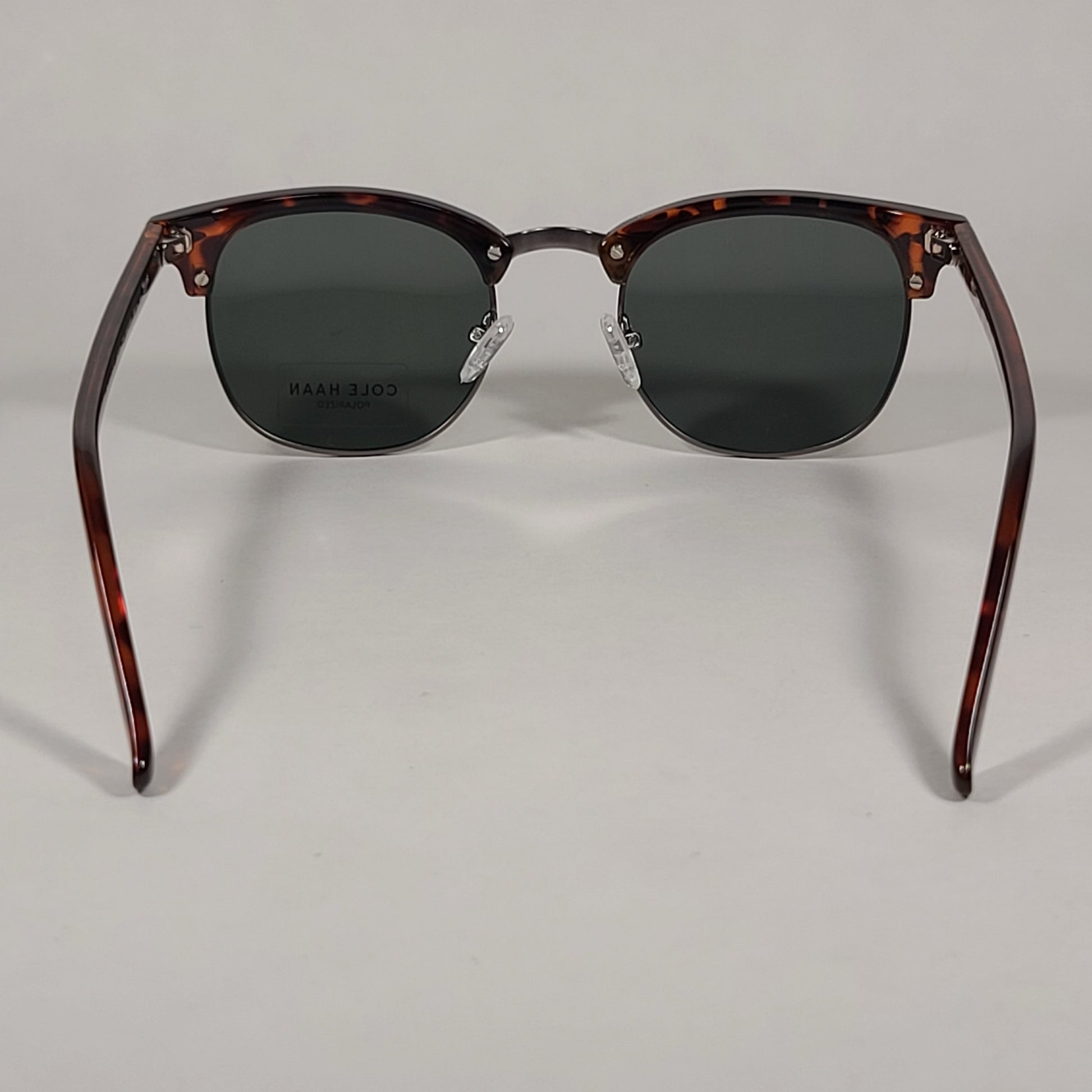 Cole Haan CH8505 215 Polarized Square Club Sunglasses Brown Tortoise Gunmetal Trim Gray Green Lens - Sunglasses