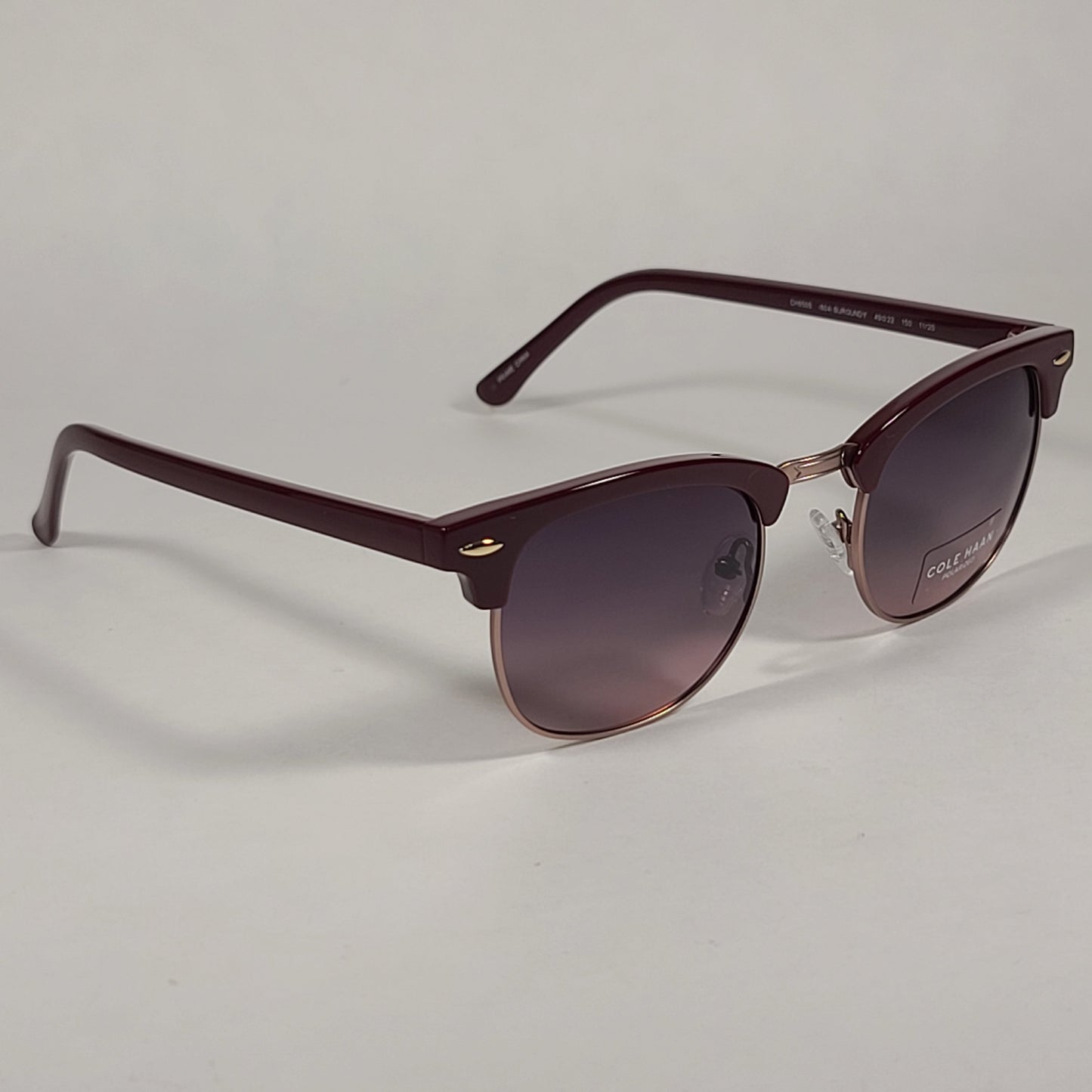 Cole Haan CH8505 604 Polarized Square Club Sunglasses Burgundy Gold Trim Frame Tinted Lens - Sunglasses