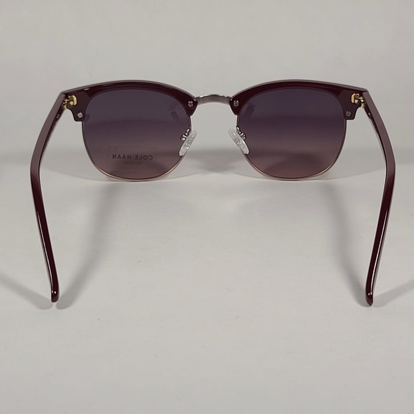 Cole Haan CH8505 604 Polarized Square Club Sunglasses Burgundy Gold Trim Frame Tinted Lens - Sunglasses