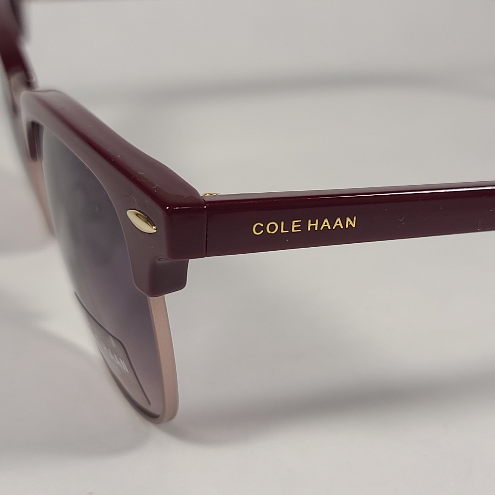 Cole Haan CH8505 604 Polarized Square Club Sunglasses Burgundy Gold Trim Frame Tinted Lens - Sunglasses