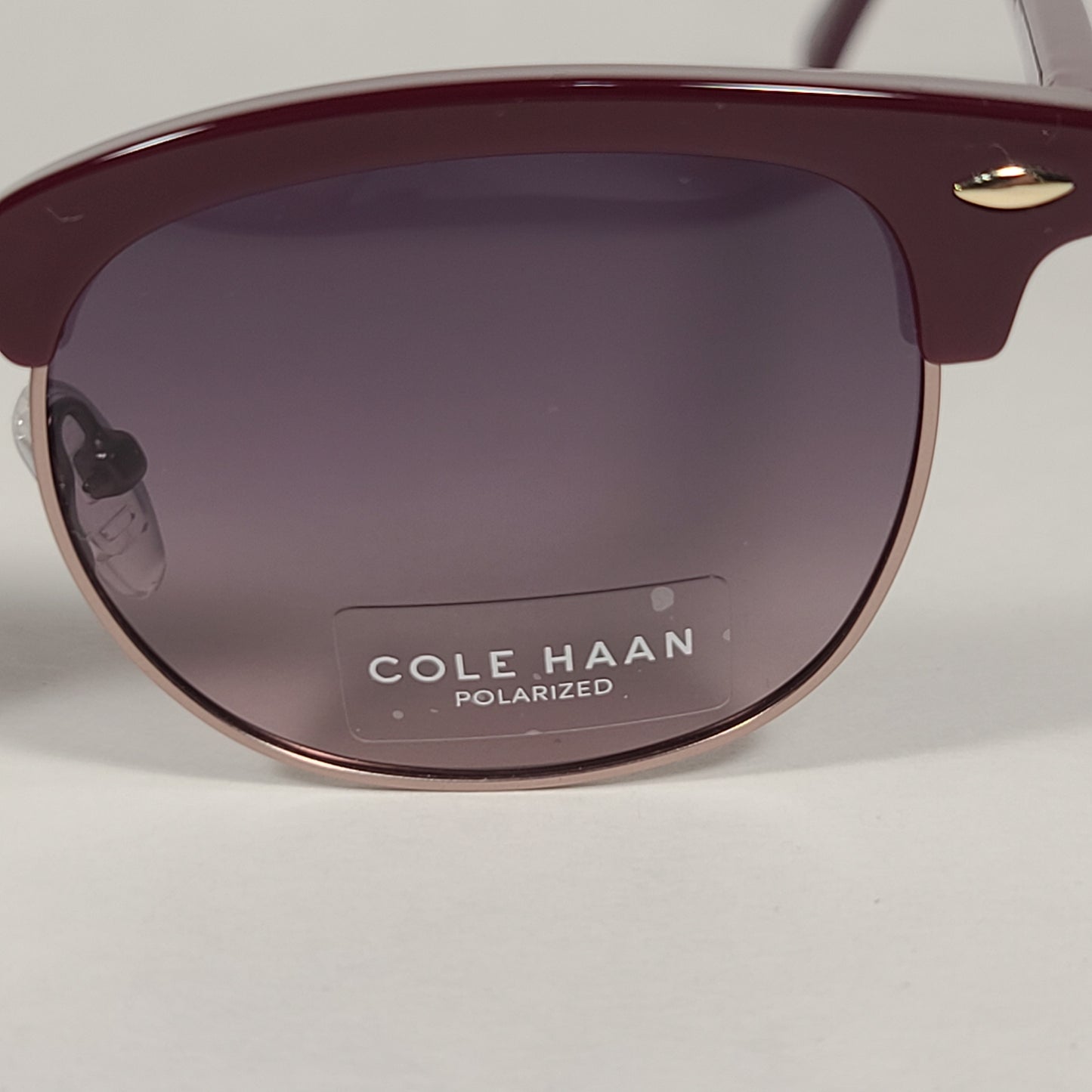 Cole Haan CH8505 604 Polarized Square Club Sunglasses Burgundy Gold Trim Frame Tinted Lens - Sunglasses