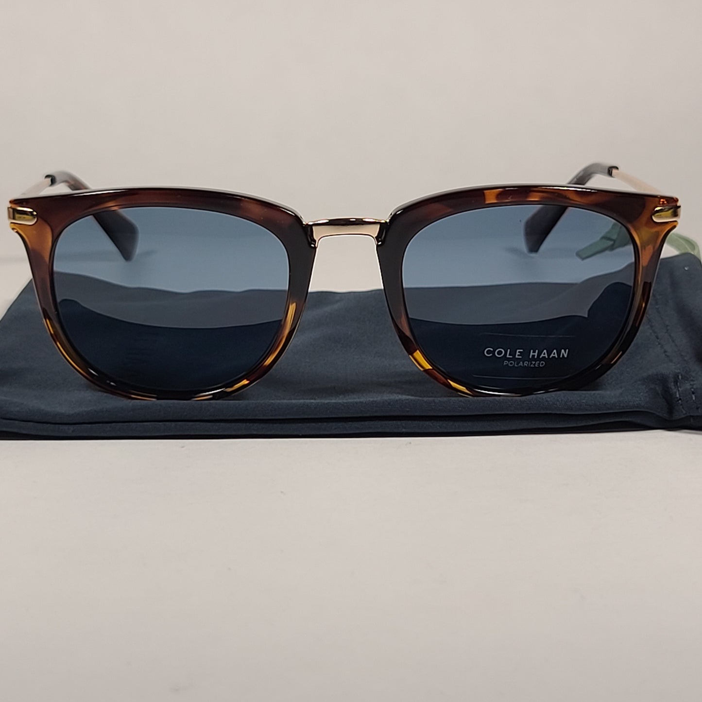 Cole Haan CH7036 215 Polarized Designer Sunglasses Brown Tortoise Gold Frame Blue Flash Lens - Sunglasses