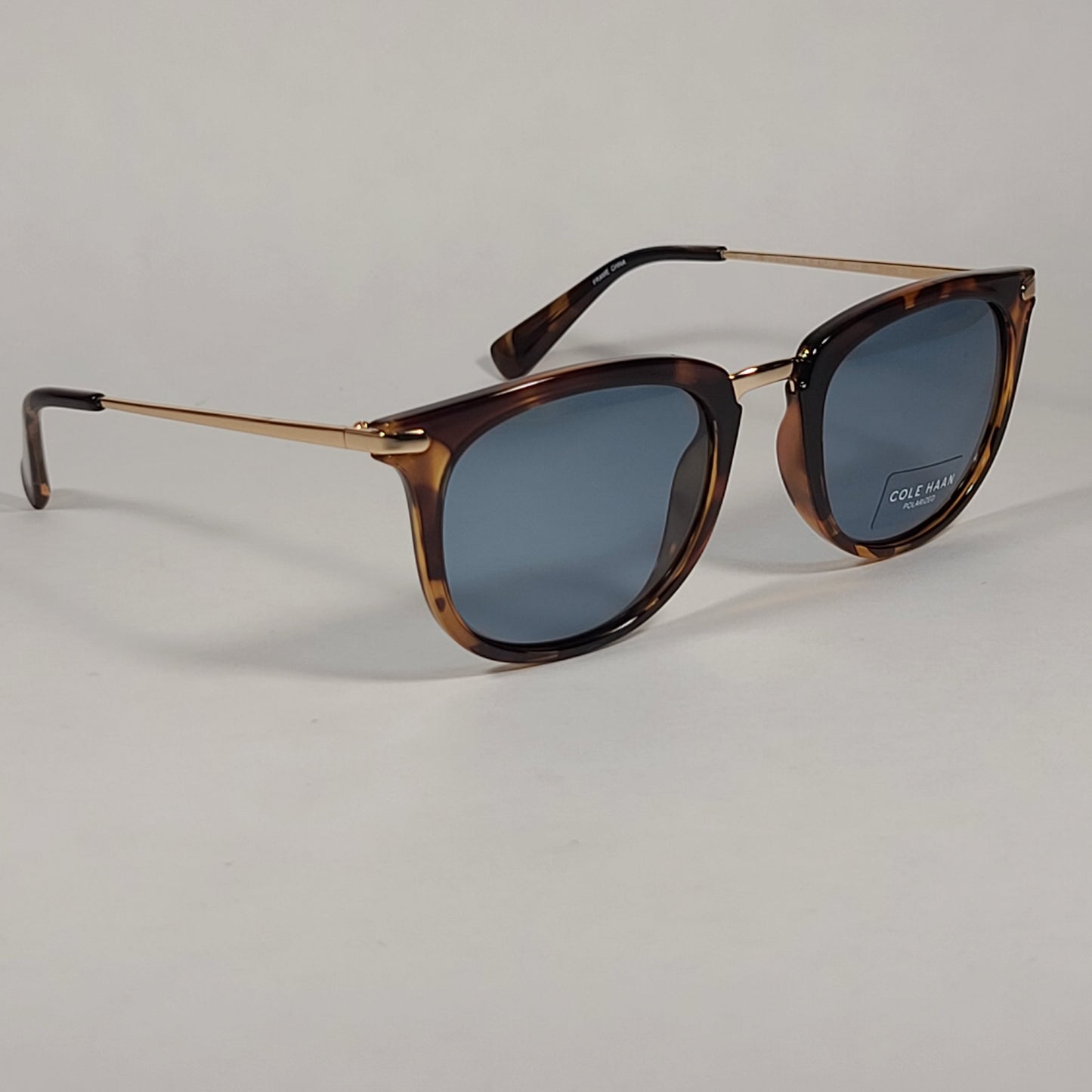 Cole Haan CH7036 215 Polarized Designer Sunglasses Brown Tortoise Gold Frame Blue Flash Lens - Sunglasses