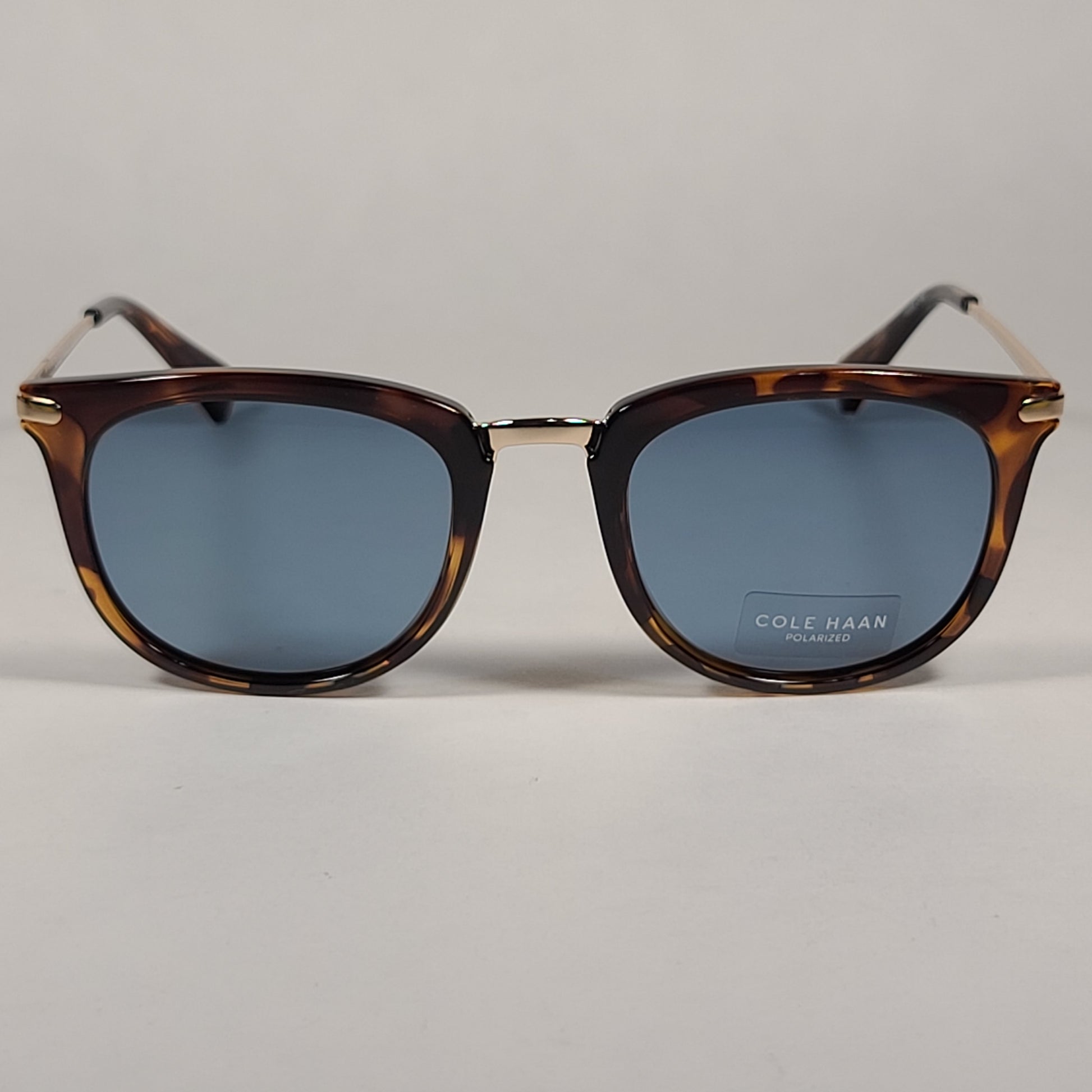 Cole Haan CH7036 215 Polarized Designer Sunglasses Brown Tortoise Gold Frame Blue Flash Lens - Sunglasses