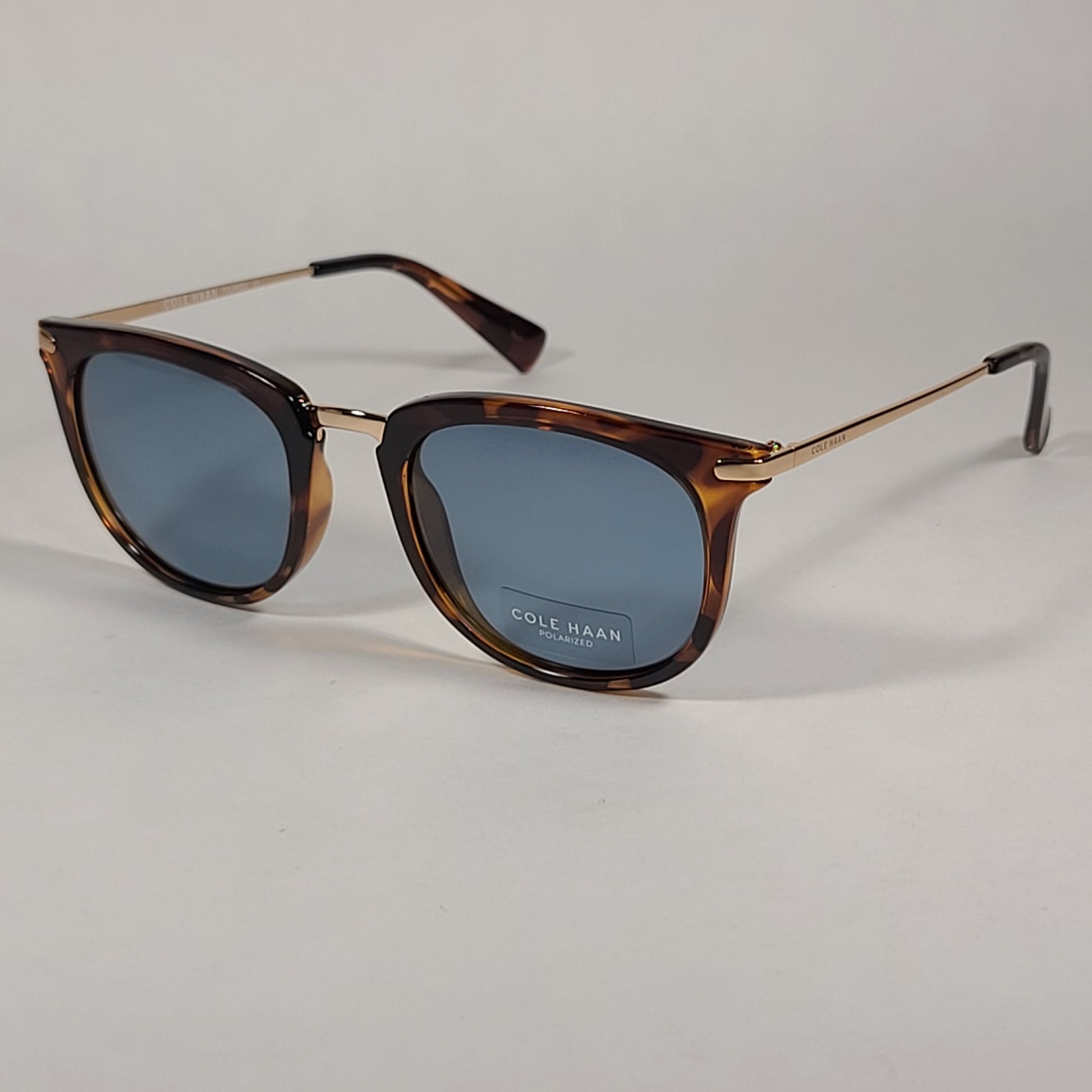 Cole Haan CH7036 215 Polarized Designer Sunglasses Brown Tortoise Gold Frame Blue Flash Lens - Sunglasses