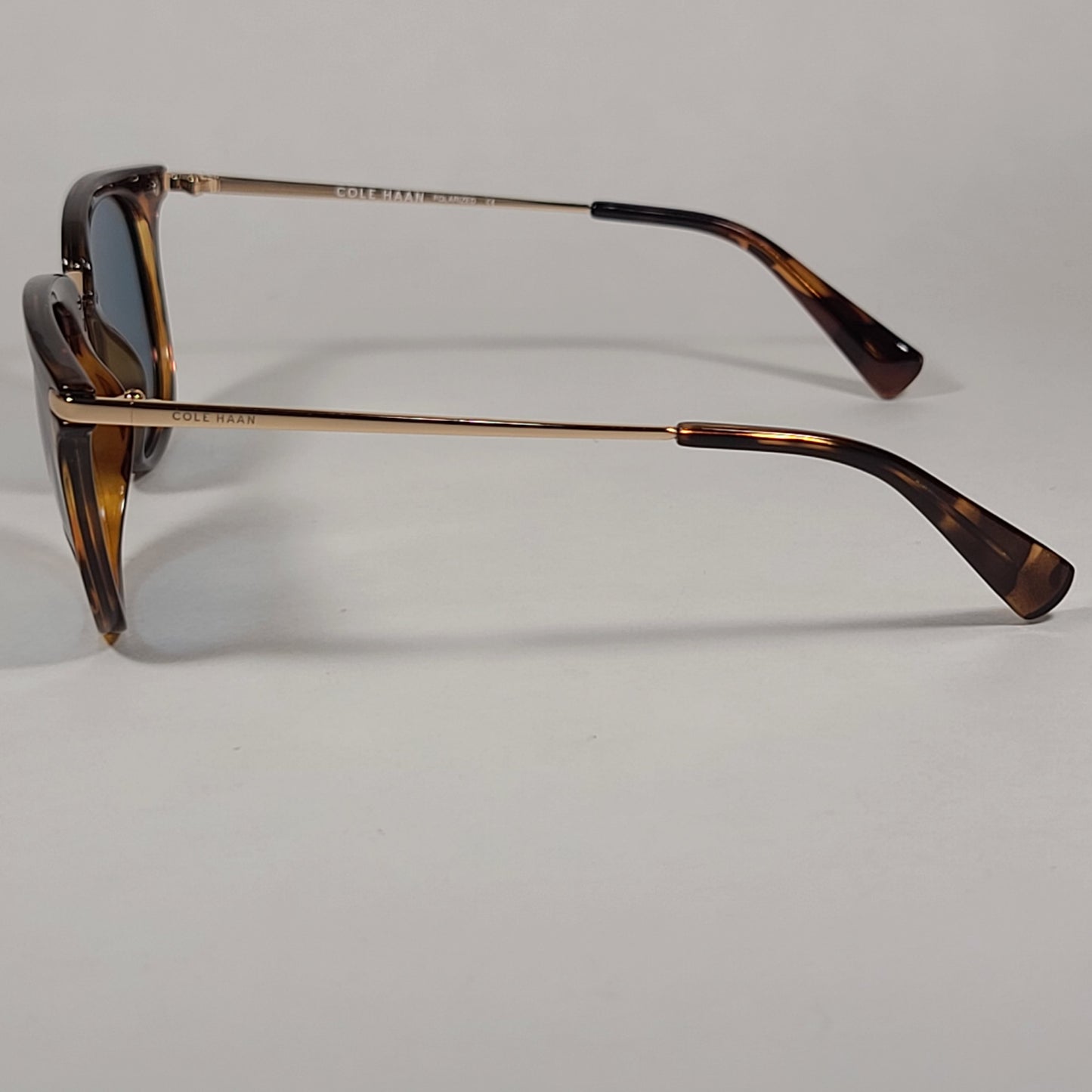 Cole Haan CH7036 215 Polarized Designer Sunglasses Brown Tortoise Gold Frame Blue Flash Lens - Sunglasses