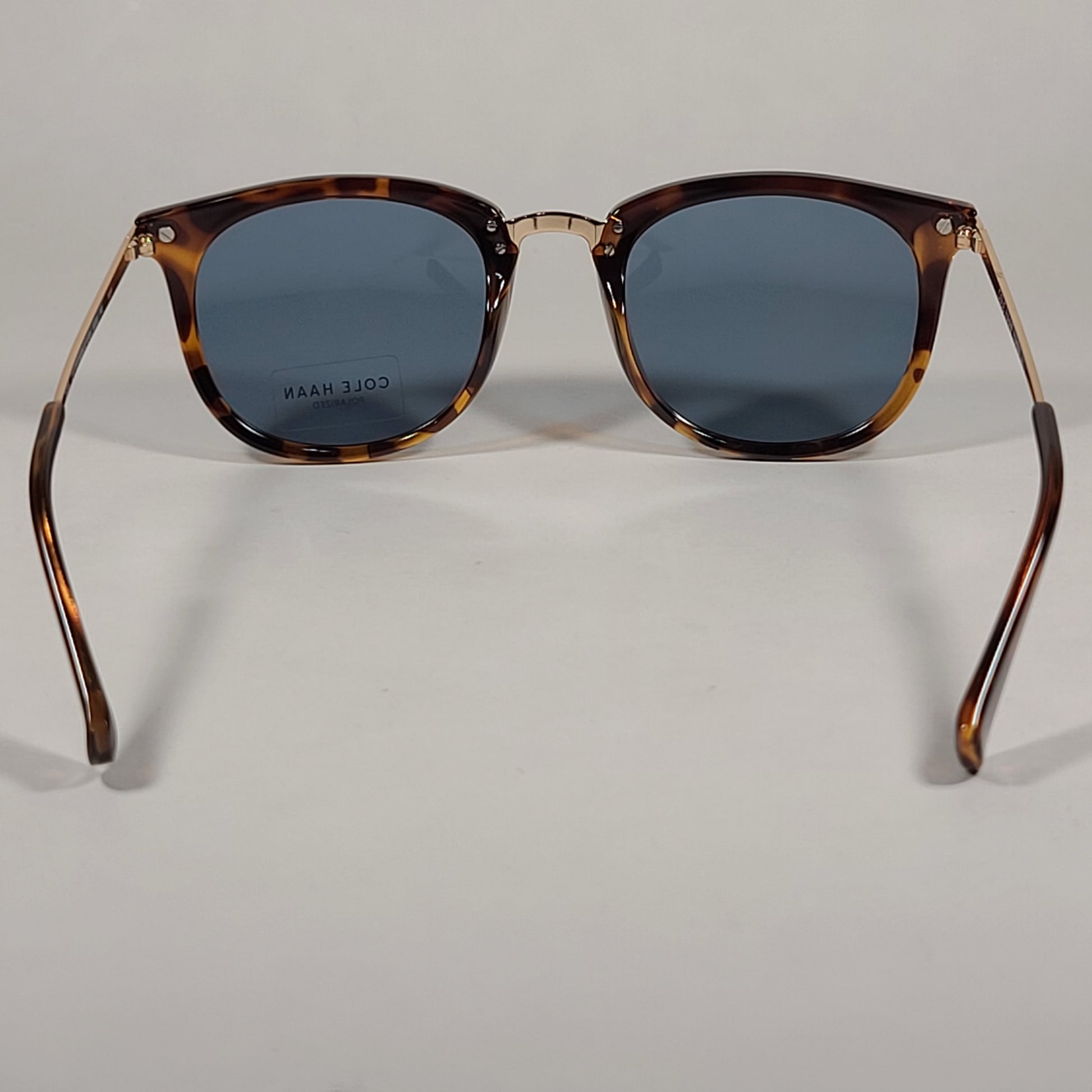 Cole Haan CH7036 215 Polarized Designer Sunglasses Brown Tortoise Gold Frame Blue Flash Lens - Sunglasses