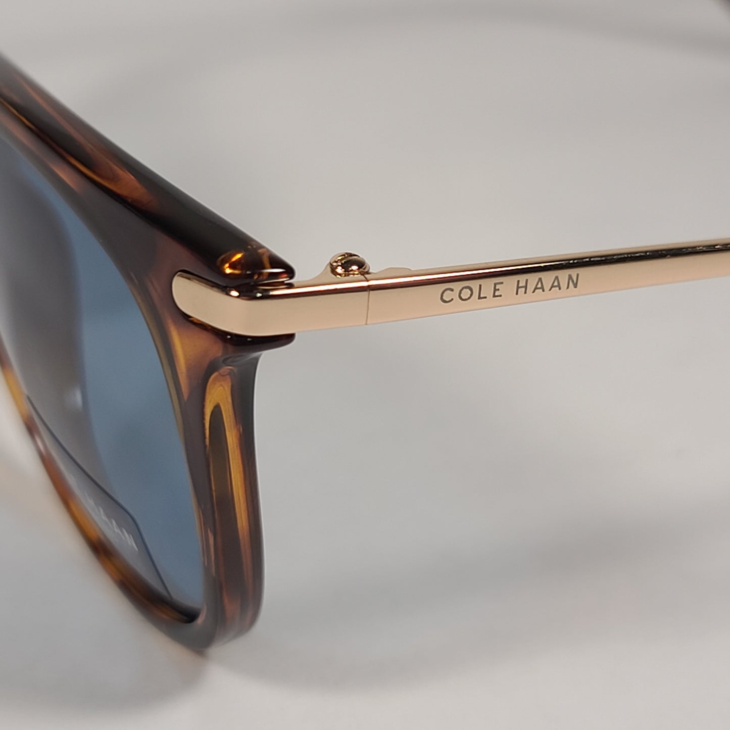 Cole Haan CH7036 215 Polarized Designer Sunglasses Brown Tortoise Gold Frame Blue Flash Lens - Sunglasses