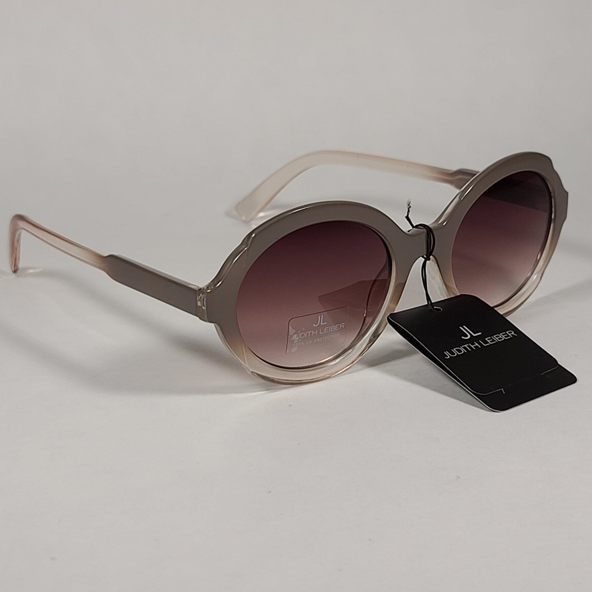 JL By Judith Leiber Glory Oval Sunglasses Gray Beige Crystal Frame Brown Gradient Lens - Sunglasses