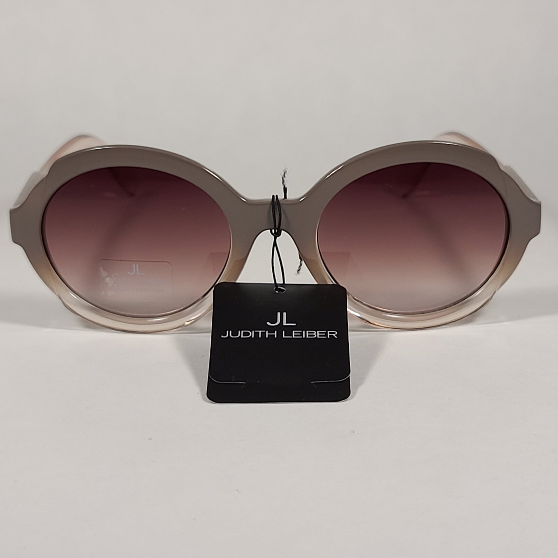 JL By Judith Leiber Glory Oval Sunglasses Gray Beige Crystal Frame Brown Gradient Lens - Sunglasses