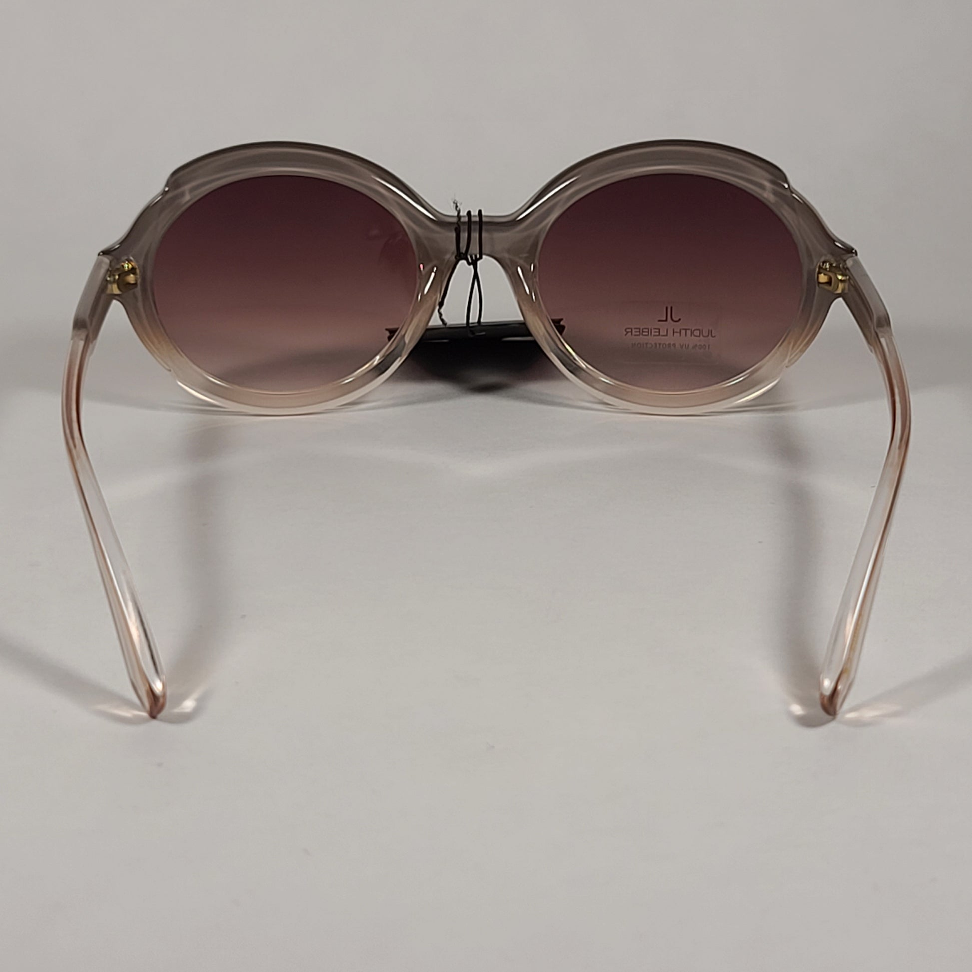 JL By Judith Leiber Glory Oval Sunglasses Gray Beige Crystal Frame Brown Gradient Lens - Sunglasses