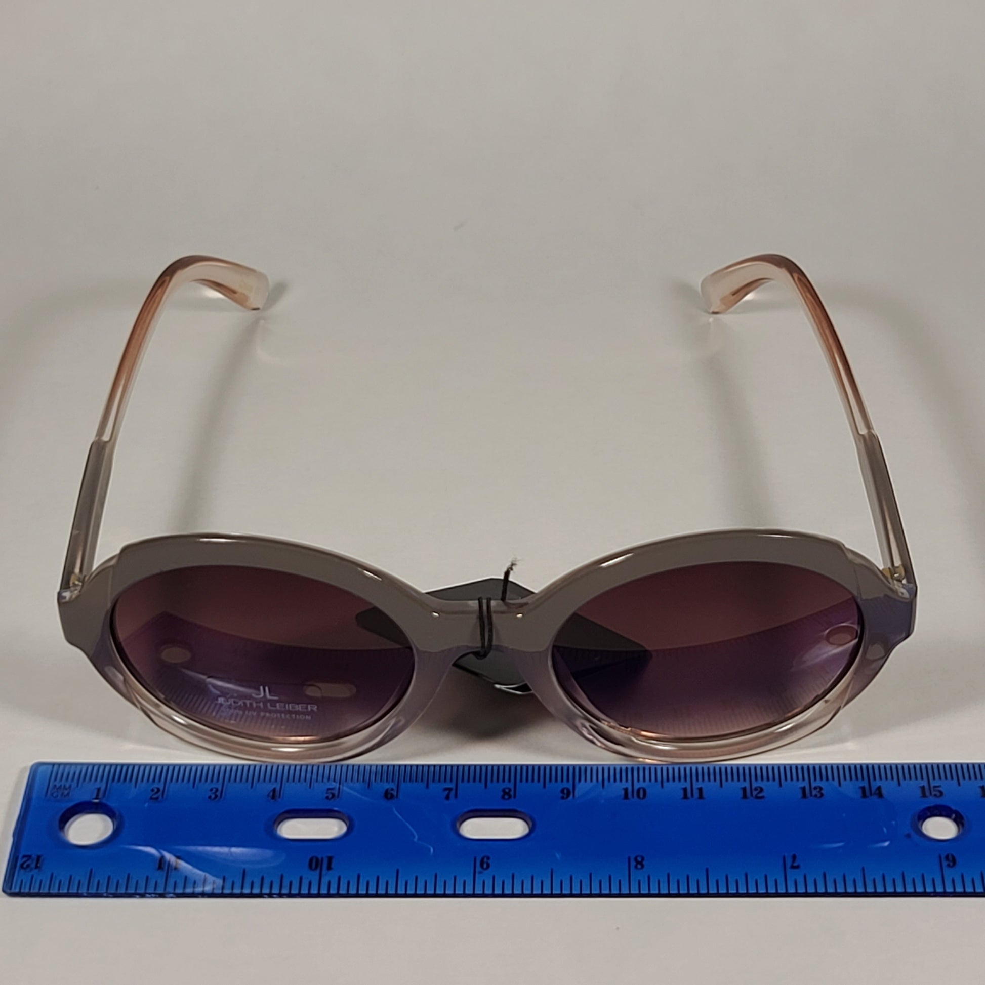 JL By Judith Leiber Glory Oval Sunglasses Gray Beige Crystal Frame Brown Gradient Lens - Sunglasses